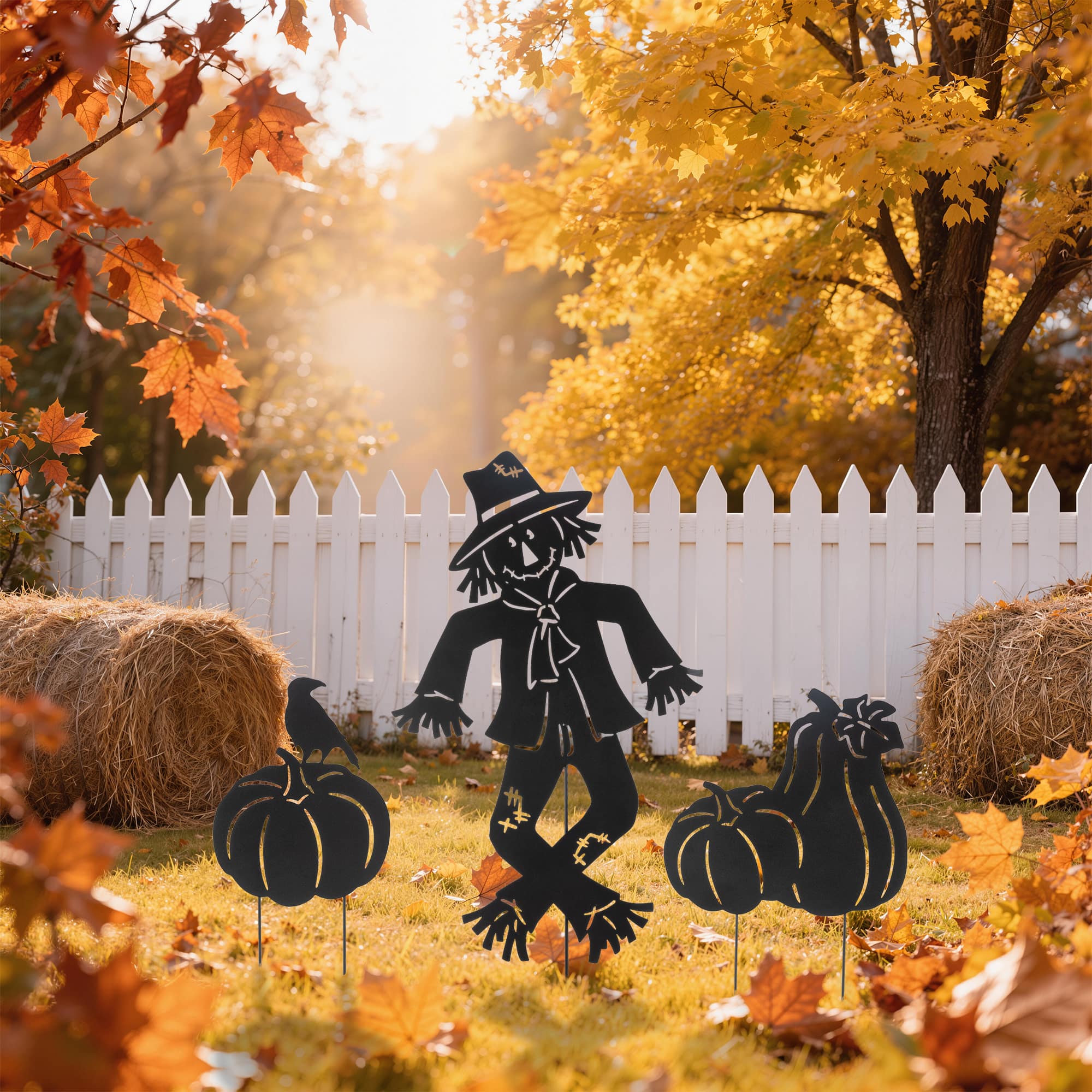 Glitzhome® Set of 3 Fall Metal Scarecrow Silhouette Yard Stakes
