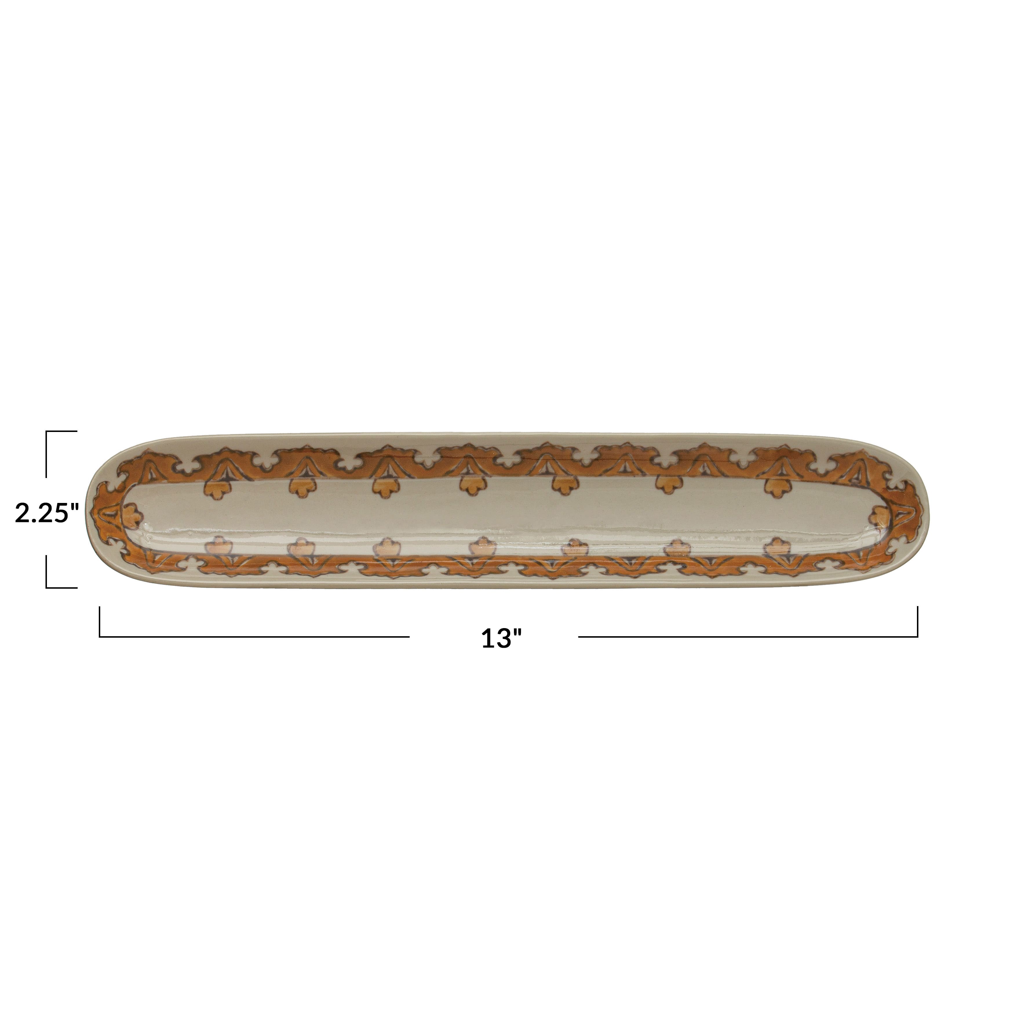 Hello Honey® Brown & Cream Patterned Oval Hand Painted Stoneware Tray Set
