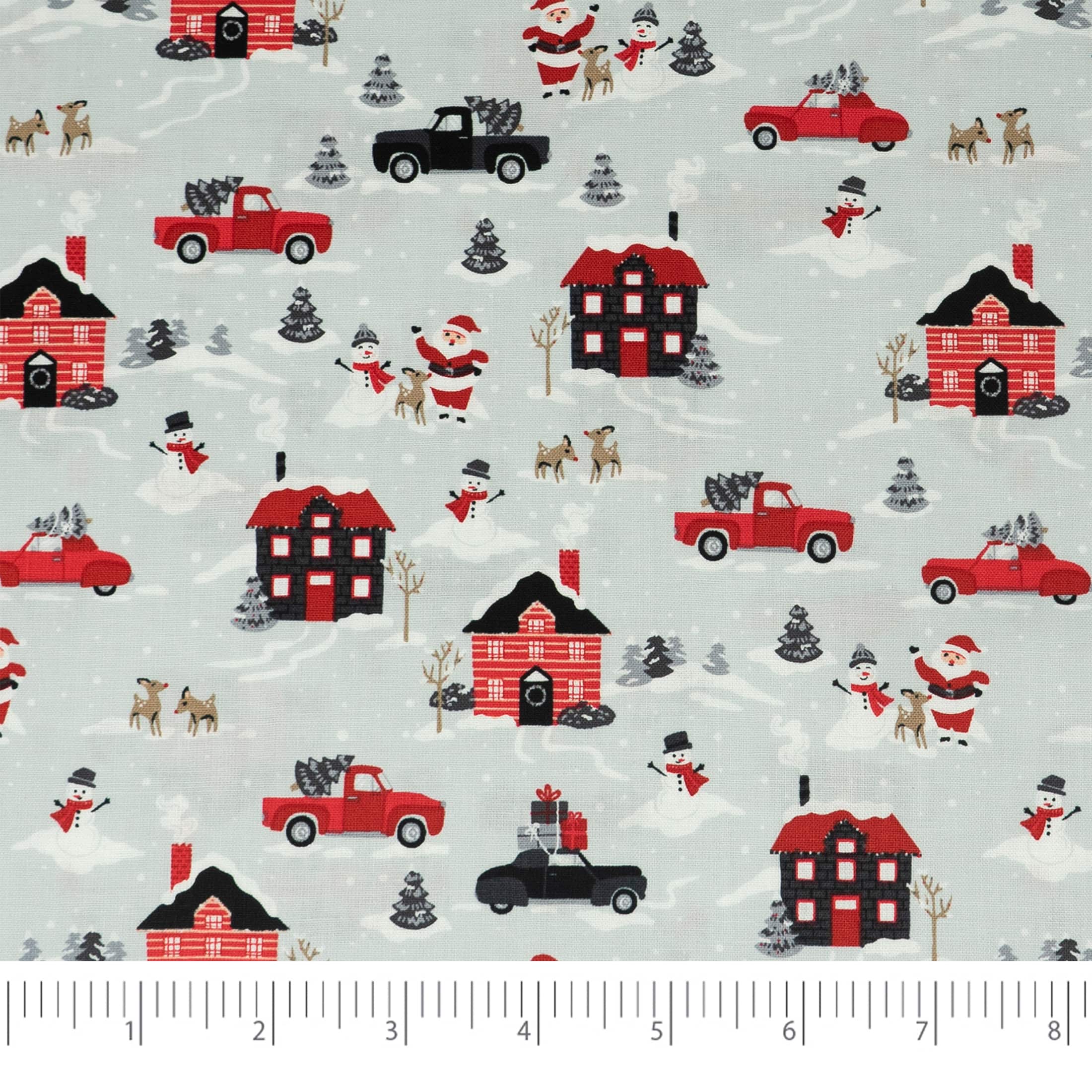 SINGER Red & White Santa's Village Cotton Fabric