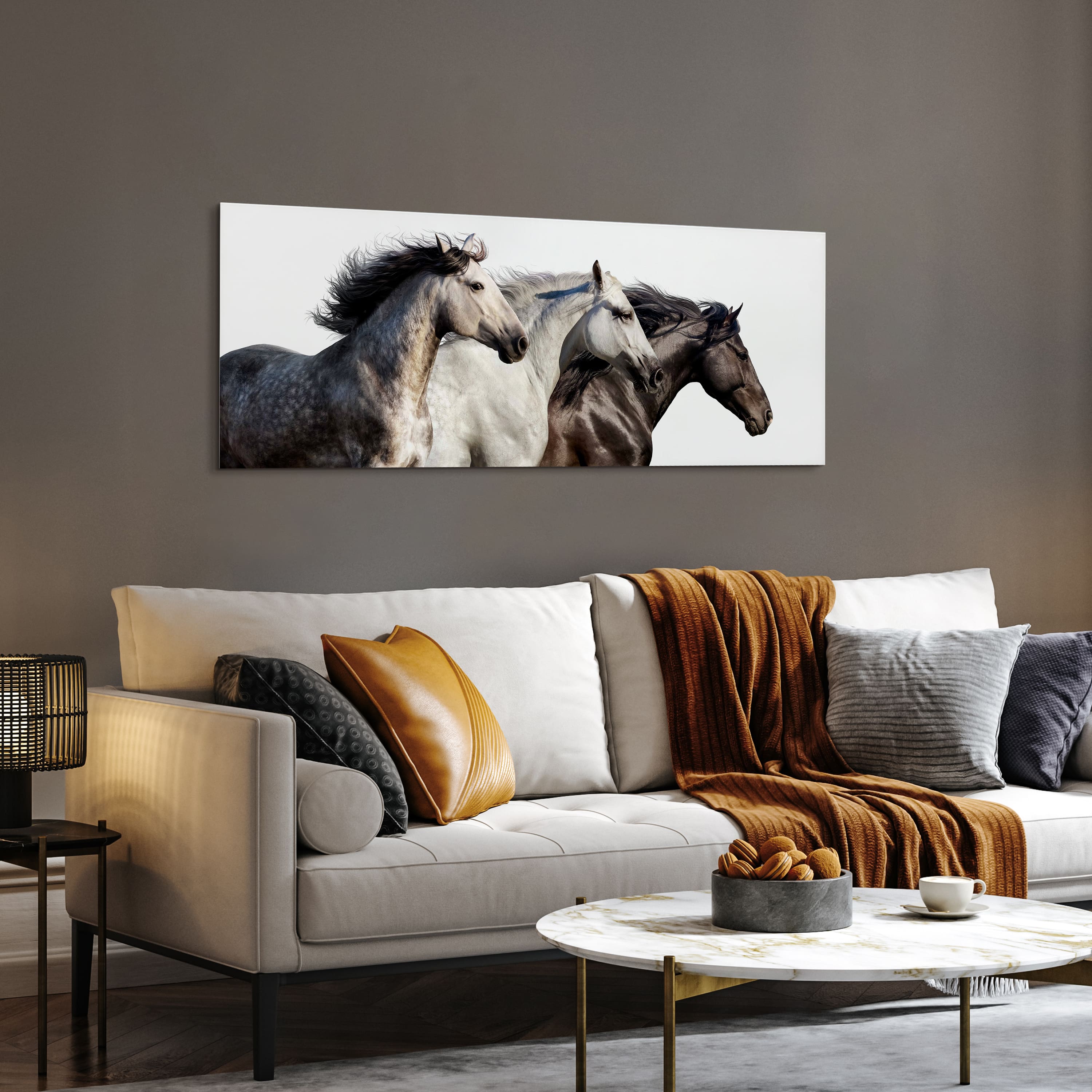 Empire Art Direct 63" x 24" Horse Trilogy 1 Frameless Free Floating Printed Tempered Glass Wall Art