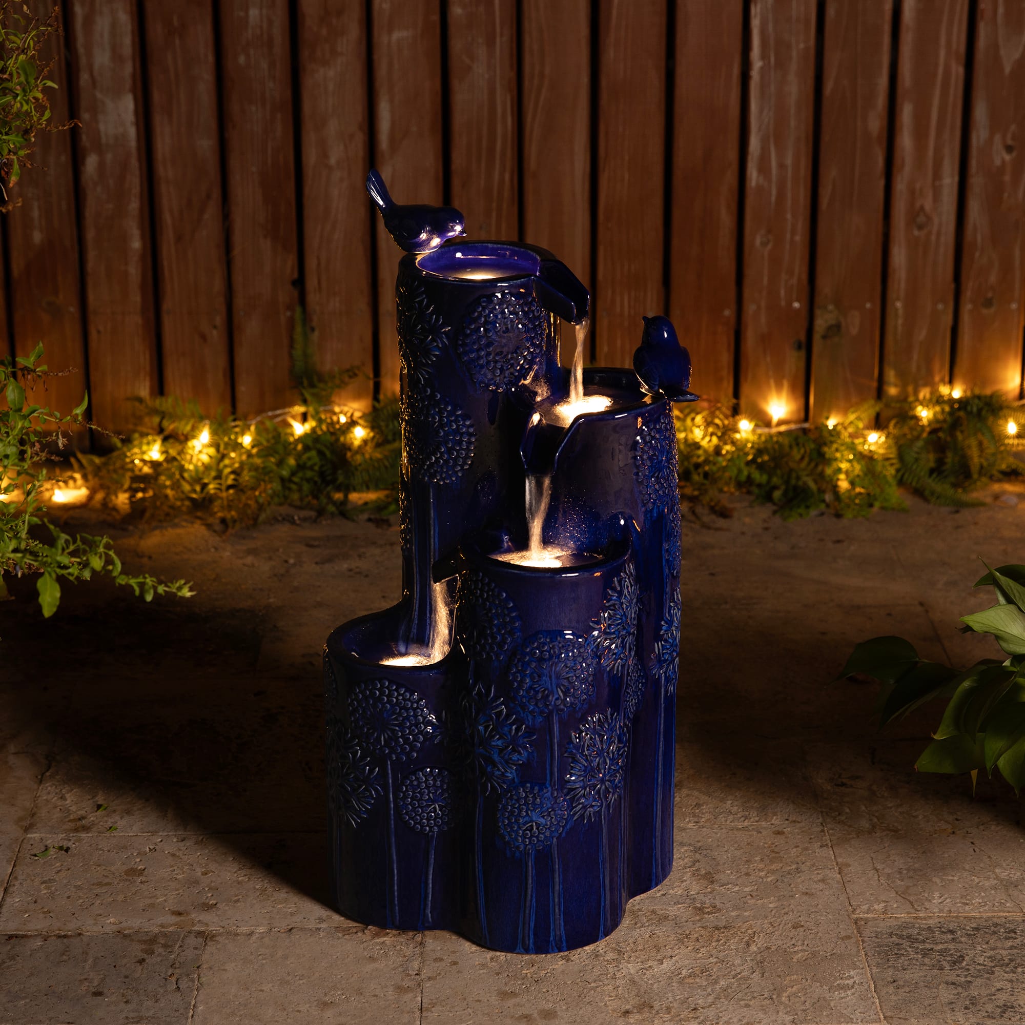 Glitzhome® 26.25" LED 4-Tier Dandelion Texture Vase-Shaped Outdoor Floor Fountain