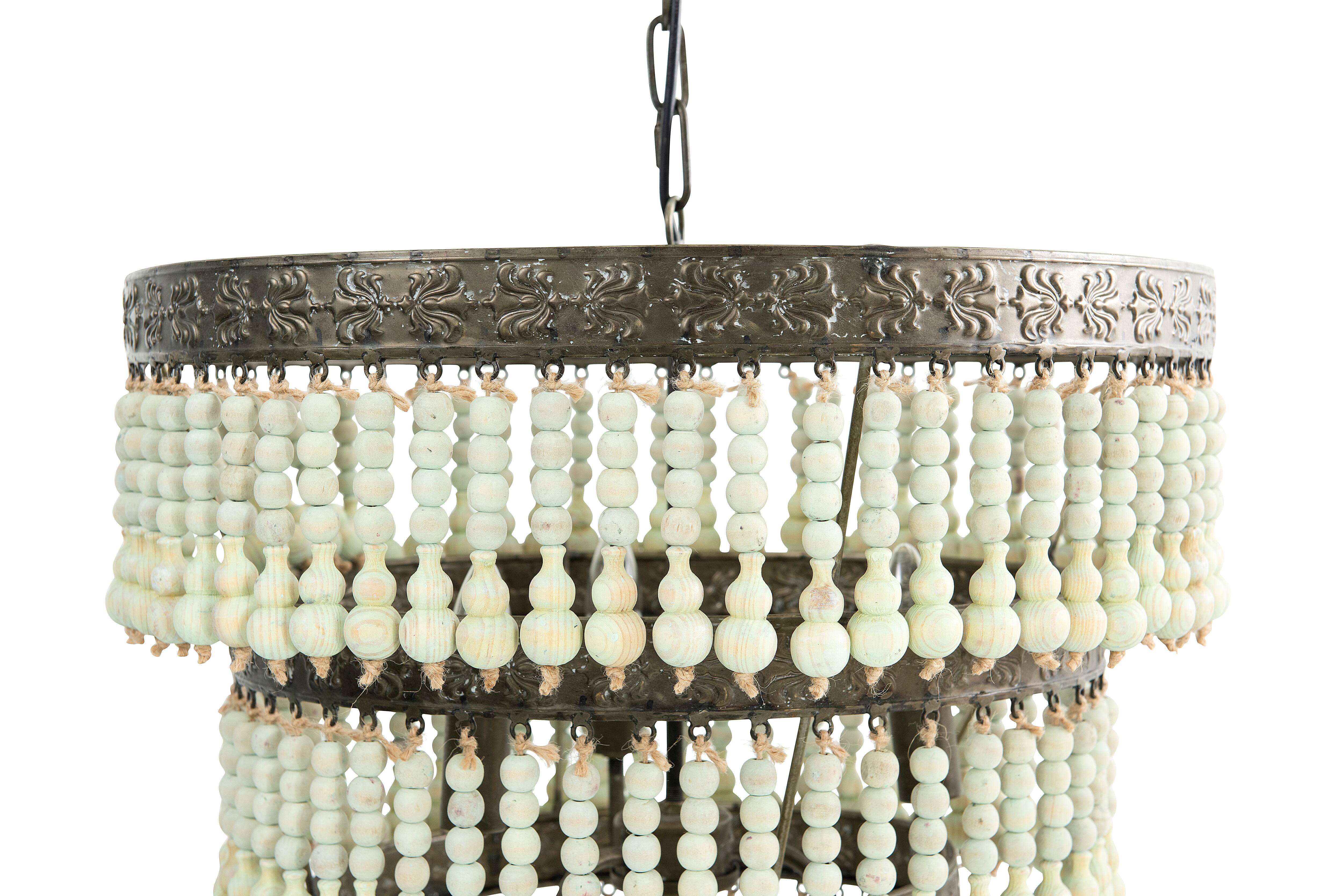 Hello Honey® 21.3" 3-Tier Round Metal Chandelier With 3 Lights & Hanging Wood Beads