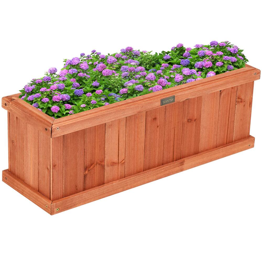 Costway Rectangular Box Garden Yard Decorative Wooden Flower Planter