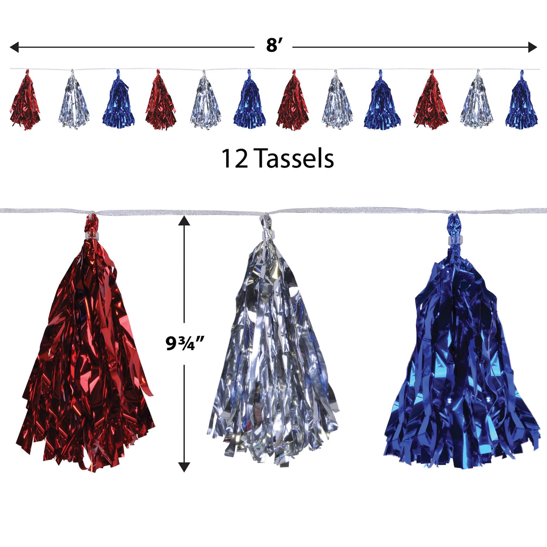 Beistle 8ft. Red, Silver & Blue Metallic Tassel Garlands, 2ct.