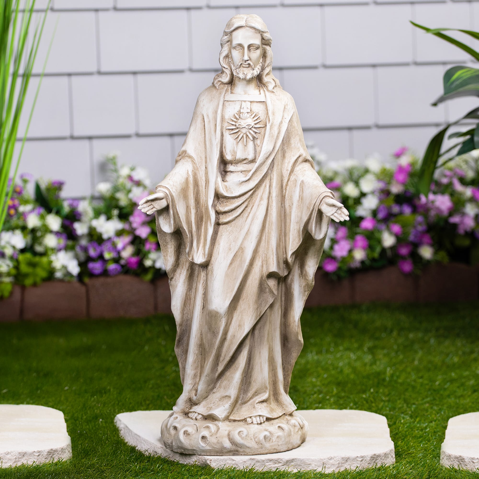 Sacred Heart of Jesus with Open Arms Outdoor Garden Statue - 24.5"
