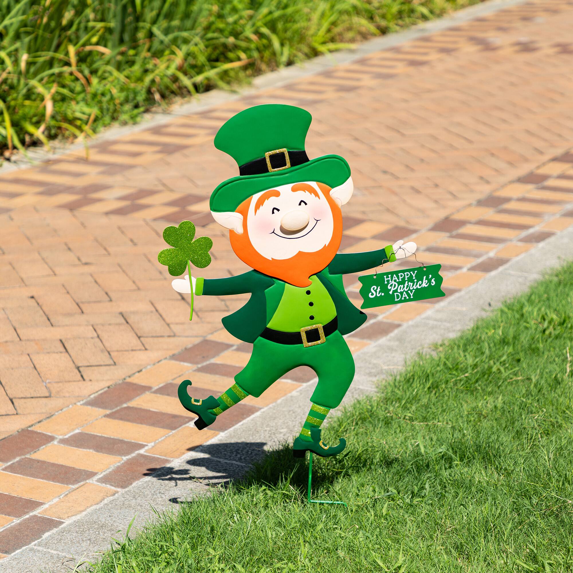 Glitzhome® 36" St.Patrick's Metal Leprechaun Yard Stake