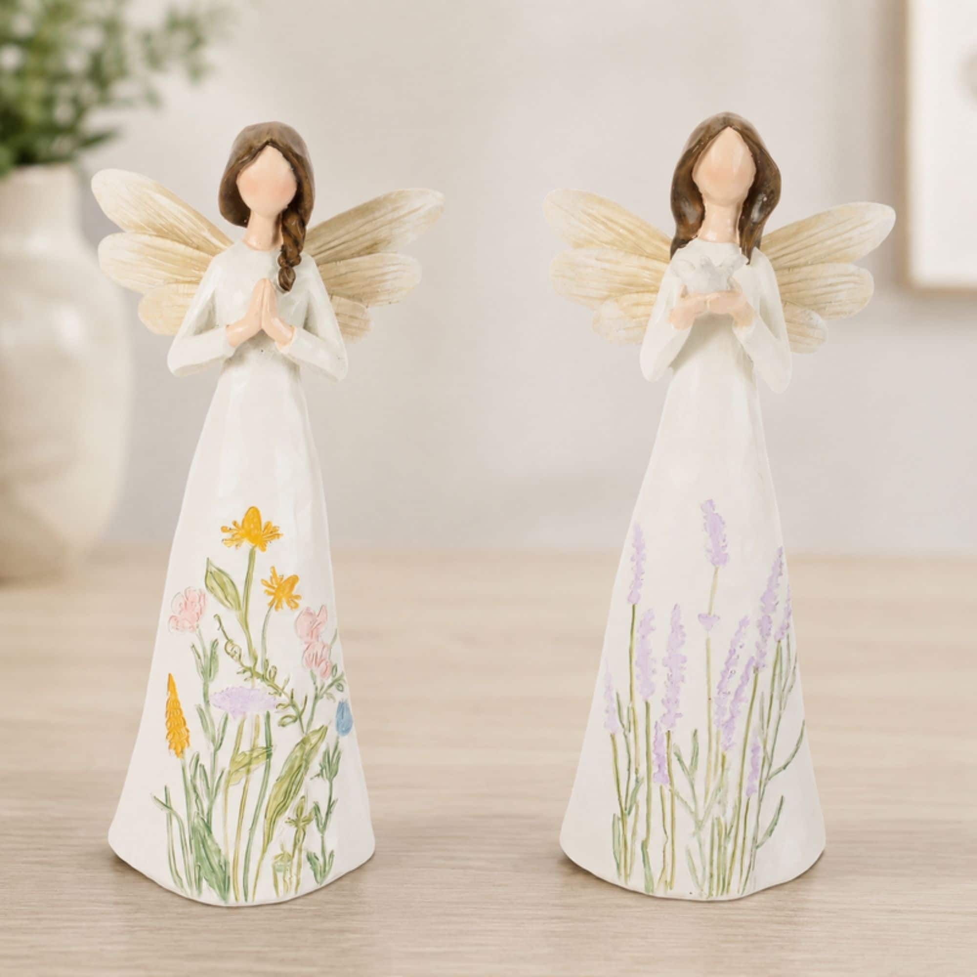 Melrose 9" Etched Floral Angel Figurine Set