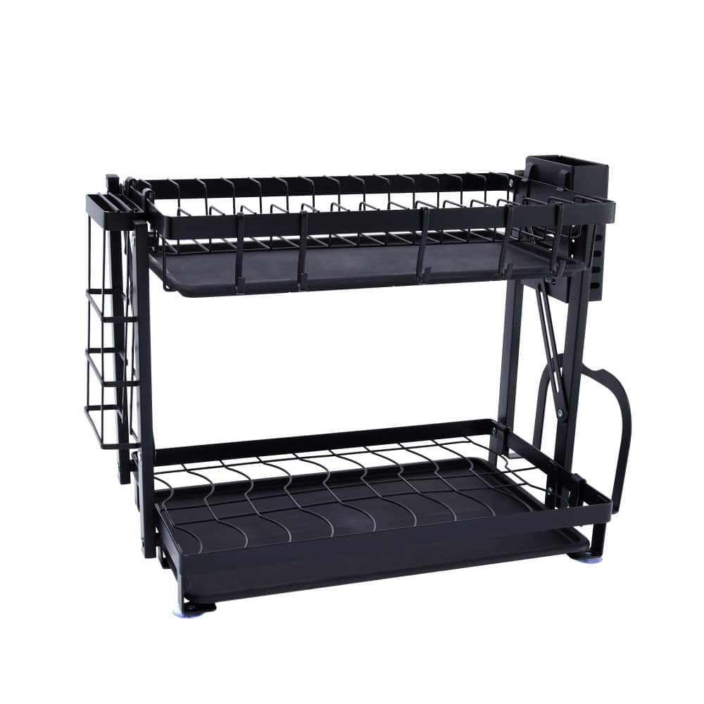 Household Essentials 12" Black Metal 2-Tier Countertop Caddy with Cutouts