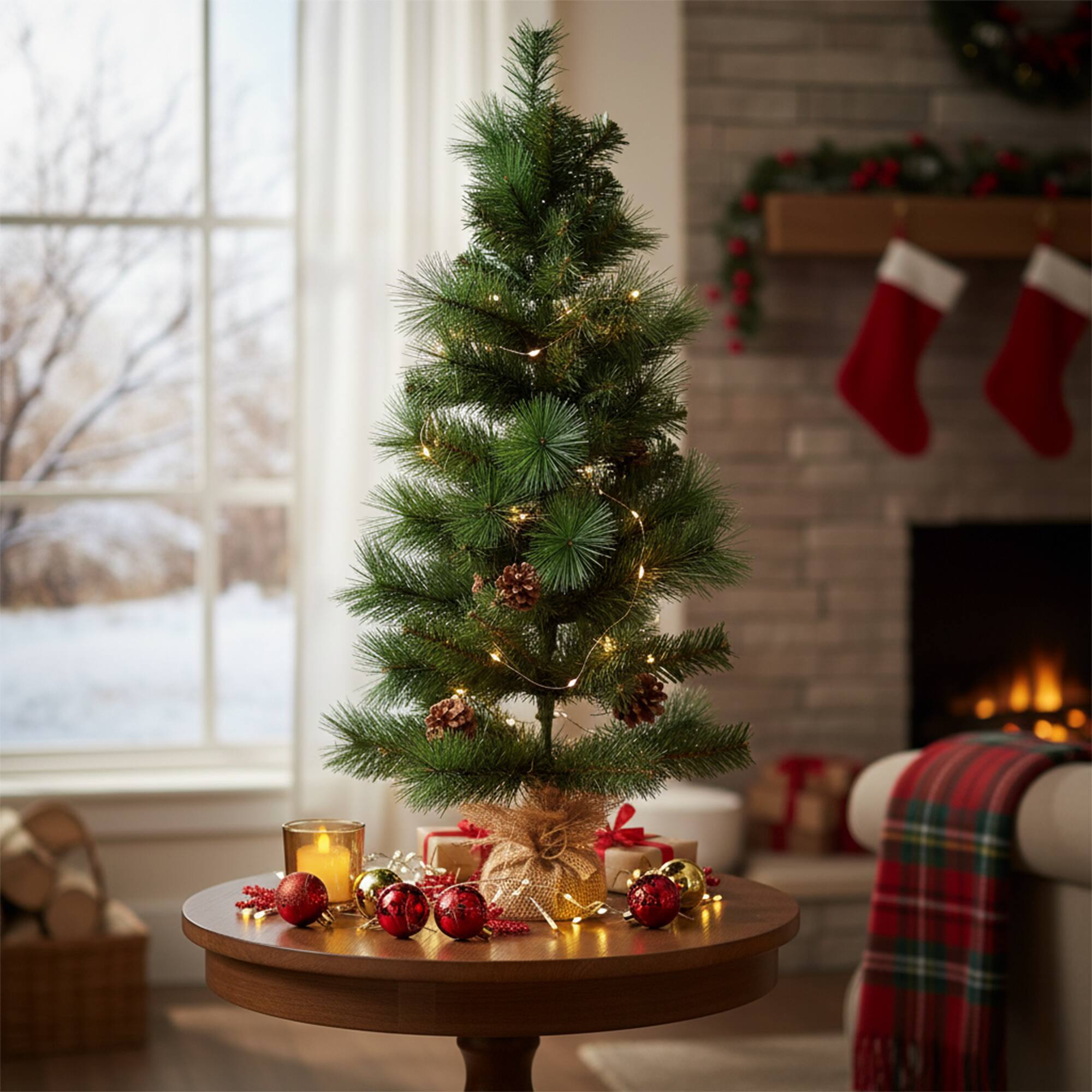 Northlight 39" Mixed Pine & Pinecones Artificial Christmas Tree in Jute Base