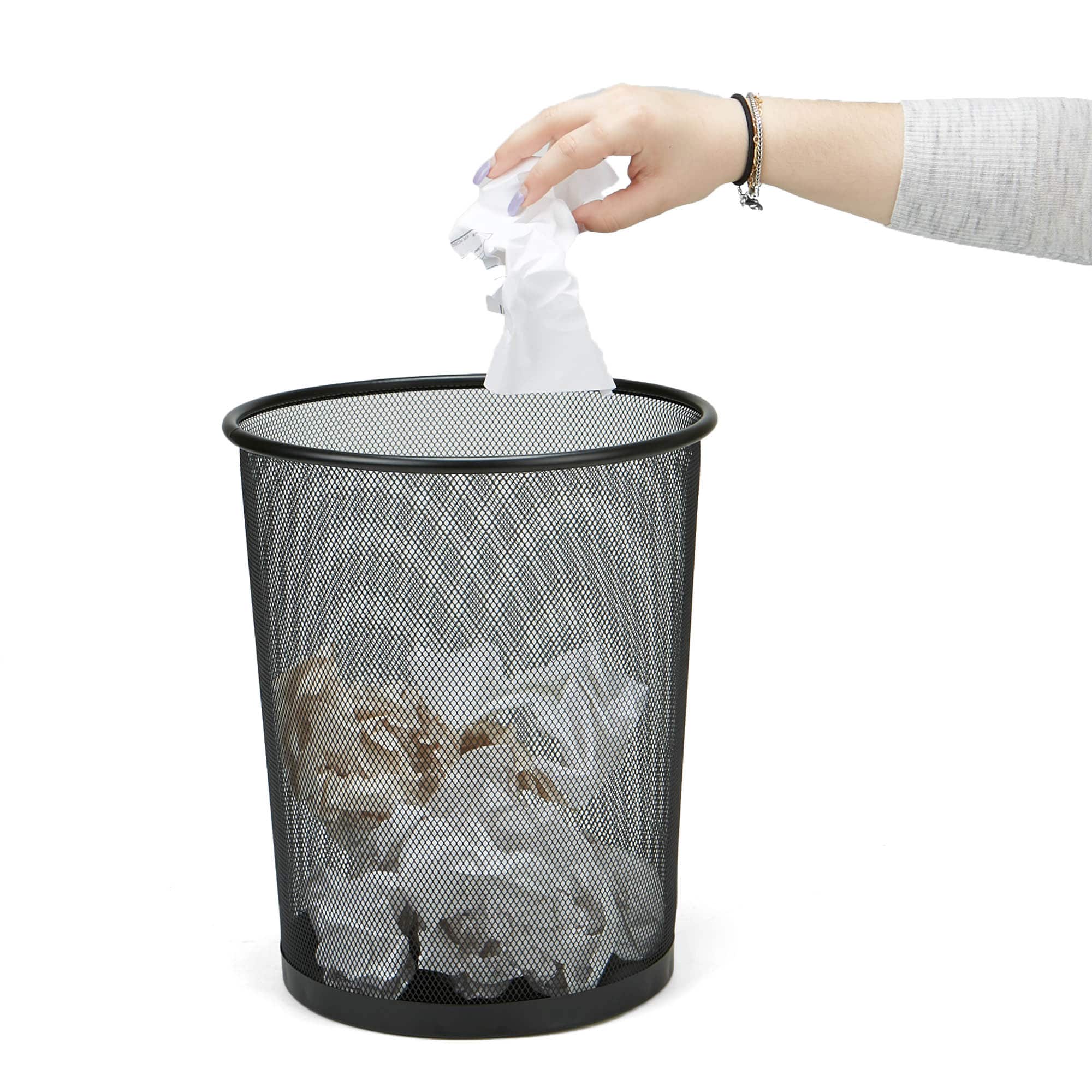 Mind Reader Garbage Round Metal Mesh Waste Basket Recycling Bin
