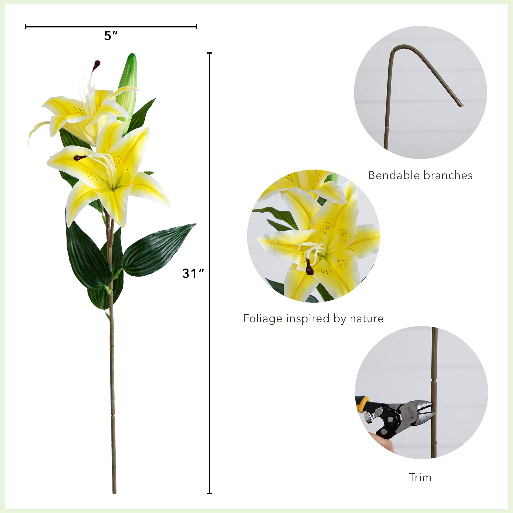 31" Yellow Lily Flower Stems, 3ct.