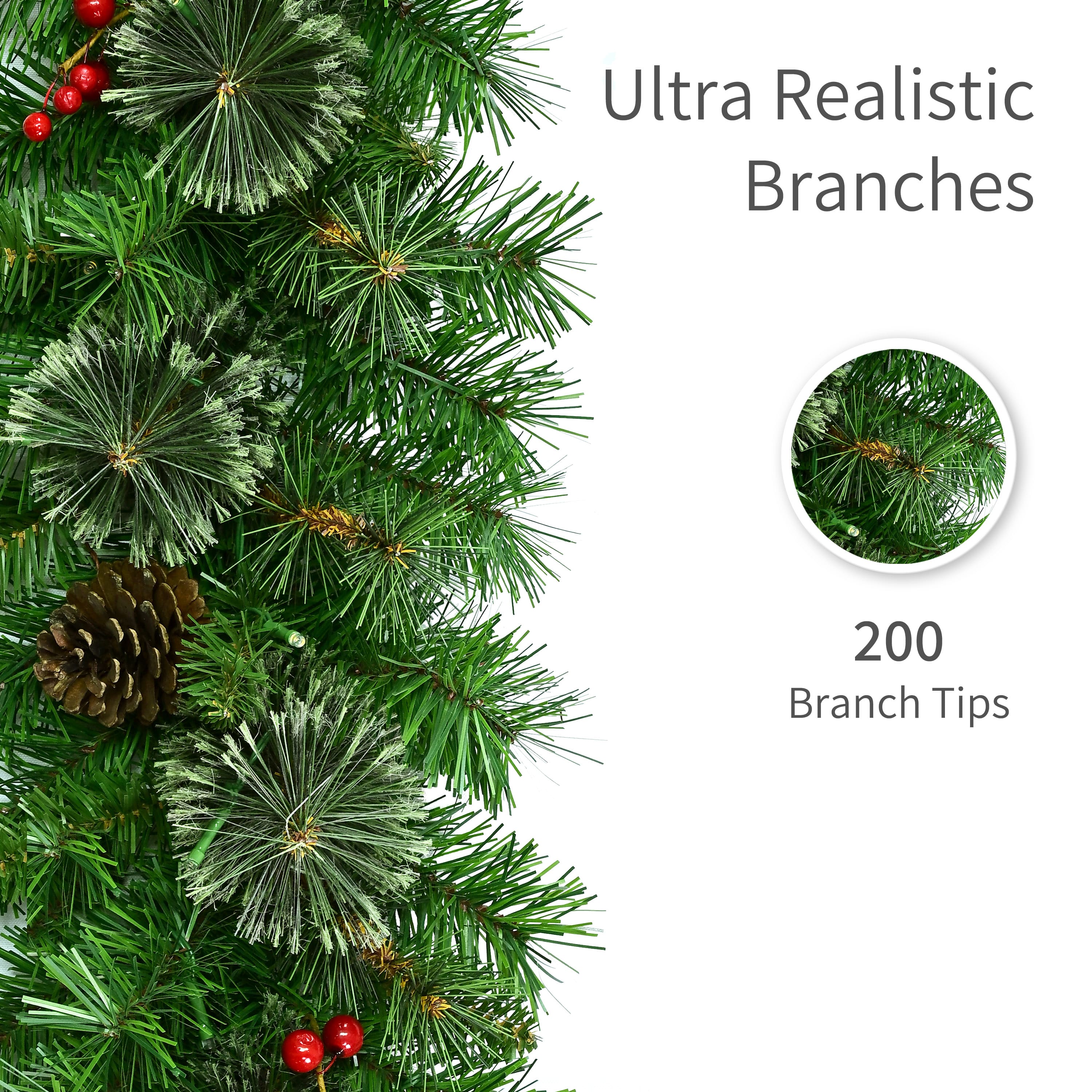 Puleo International 9ft. Pre-Lit Pine with Pinecones & Berries Artificial Garland