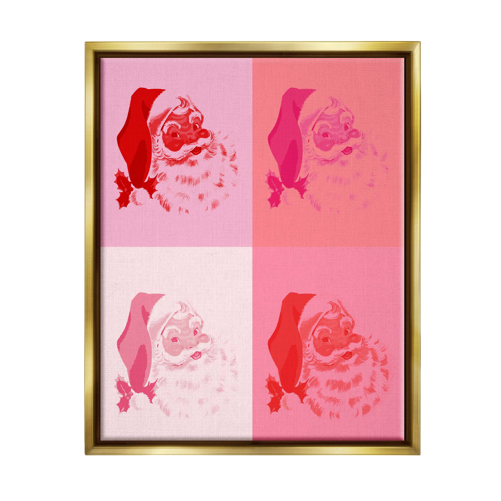 Stupell Industries Pop Style Pink Santa Claus Framed Floater Canvas Wall Art