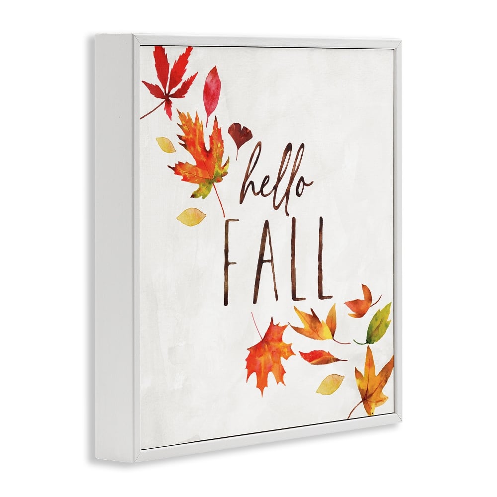 Stupell Industries Hello Fall Autumn Tree Leaves Seasonal Statement Framed Giclee Art