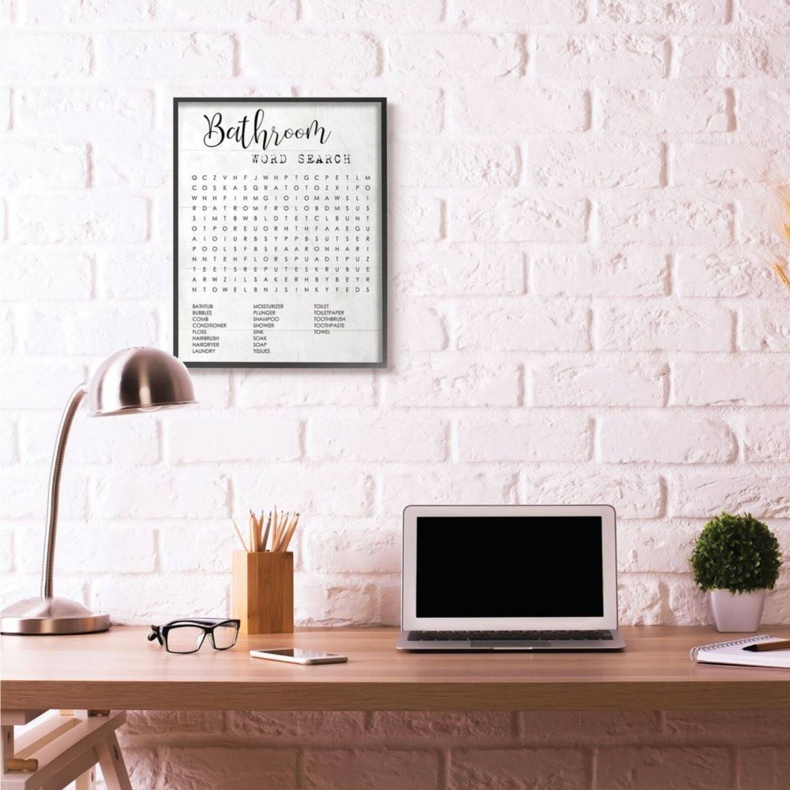 Stupell Industries Bathroom Word Search in Black Frame