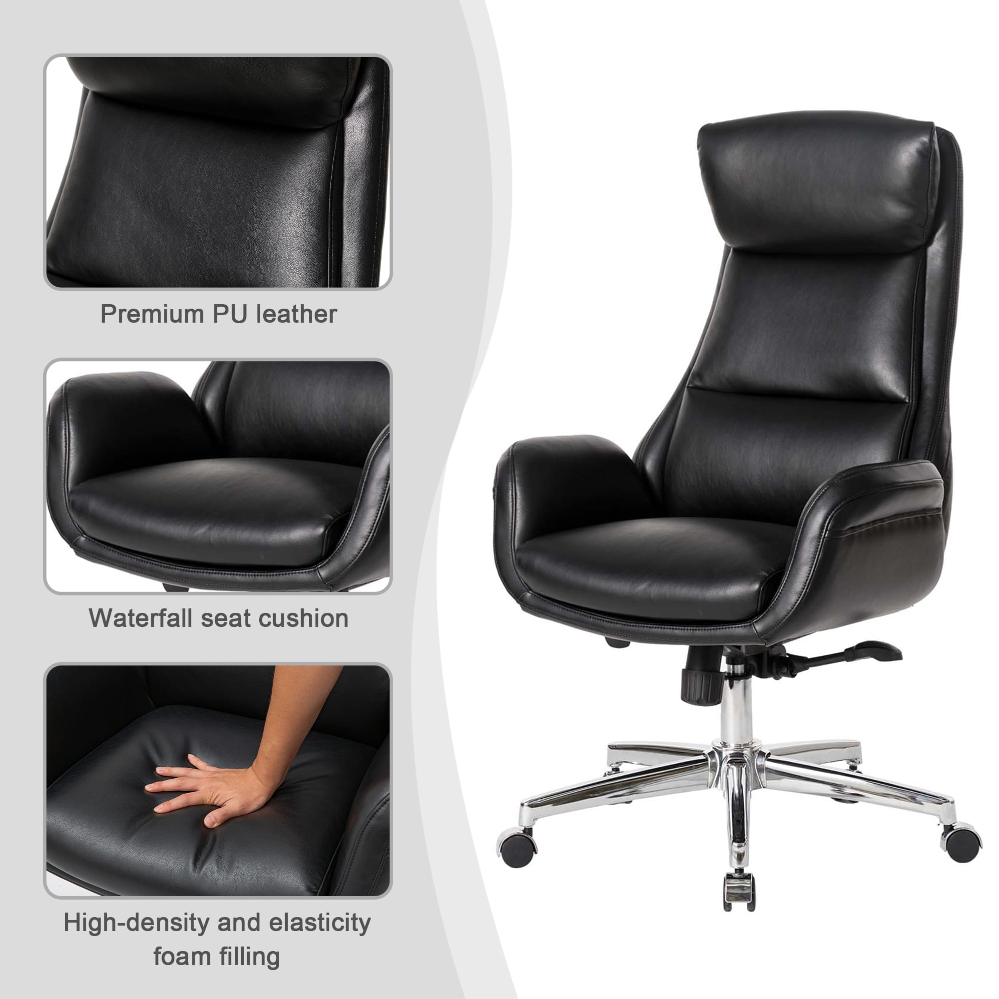 Glitzhome® Mid-Century Modern Faux Leather Adjustable High Back Swivel Office Chair