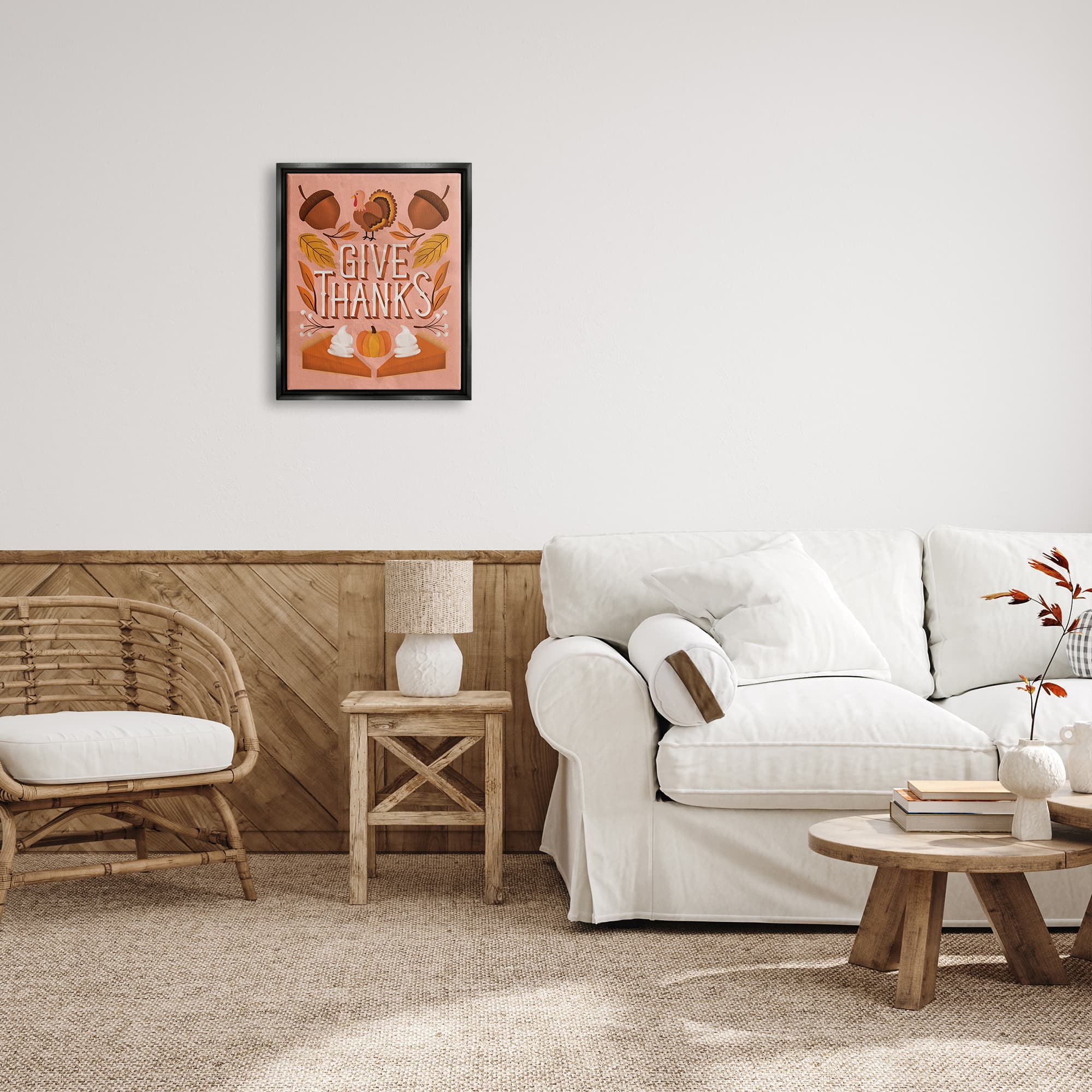 Stupell Industries Give Thanks Botanical Pumpkin Desserts Framed Floater Canvas Wall Art