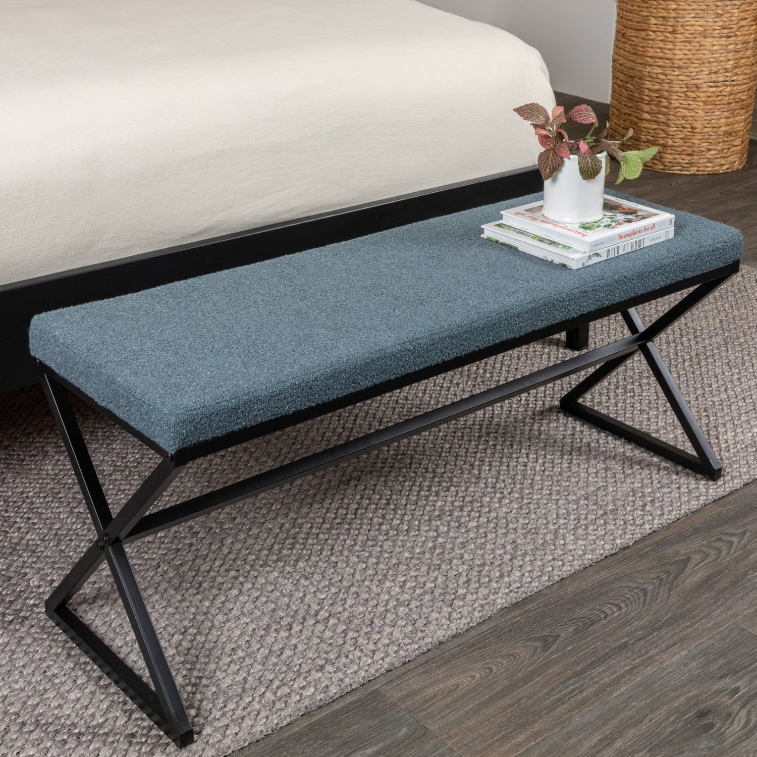 Household Essentials Harper 46.5" Metal & Boucle Bench