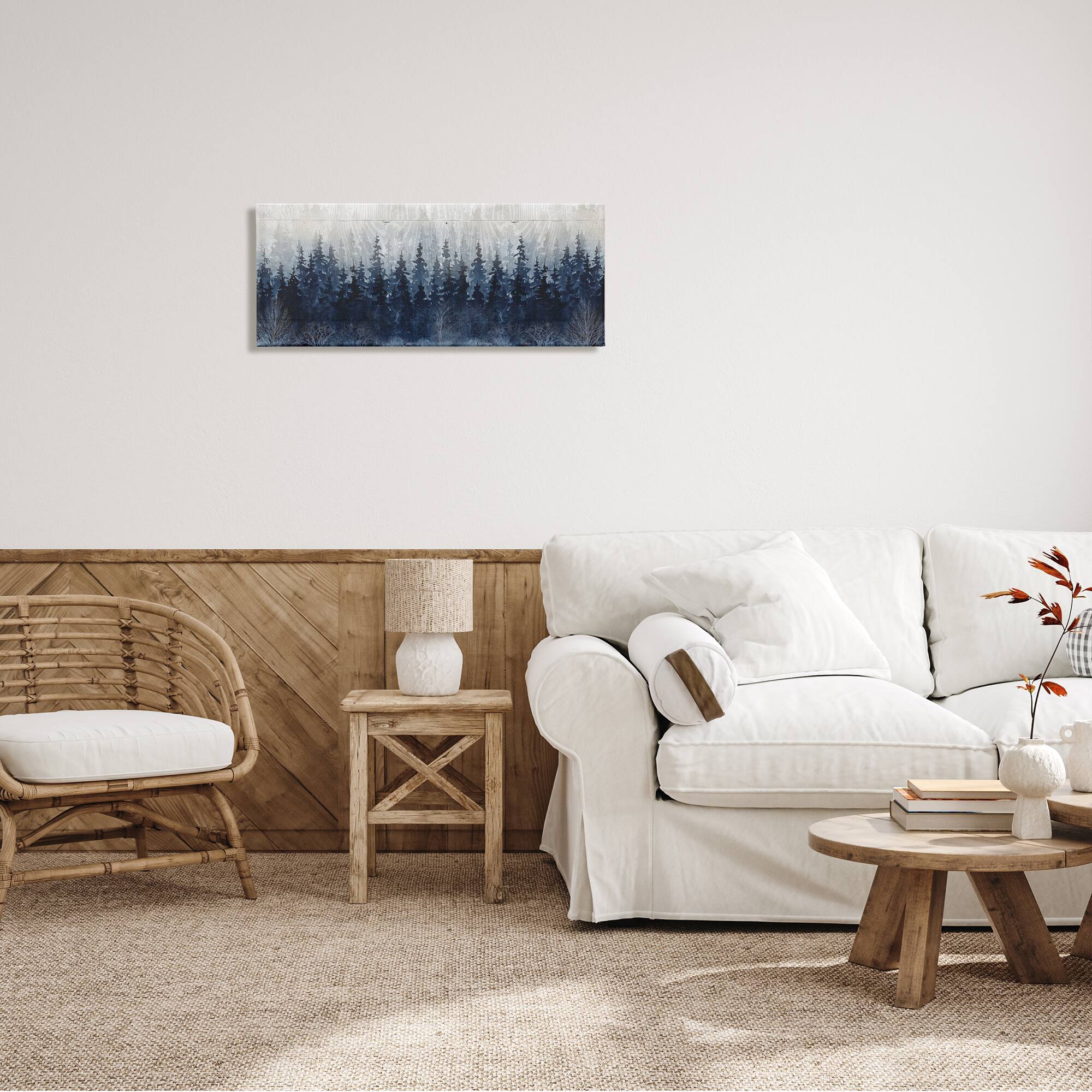 Stupell Industries Rustic Blue Forest Tree Line Fir Woodland Canvas Wall Art