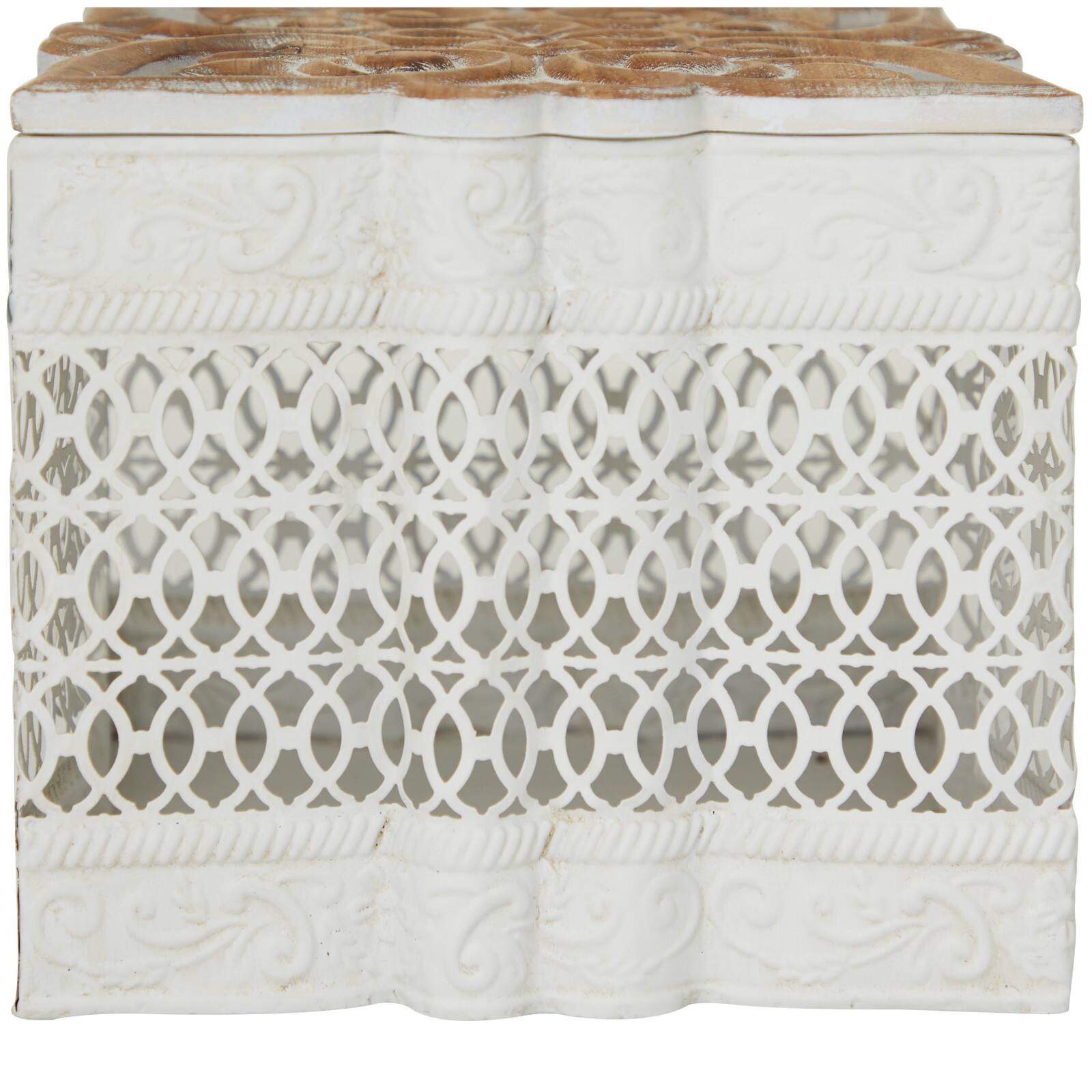 White Metal Laser Cut Metal Decorative Jars with Carved Wood Lids Set