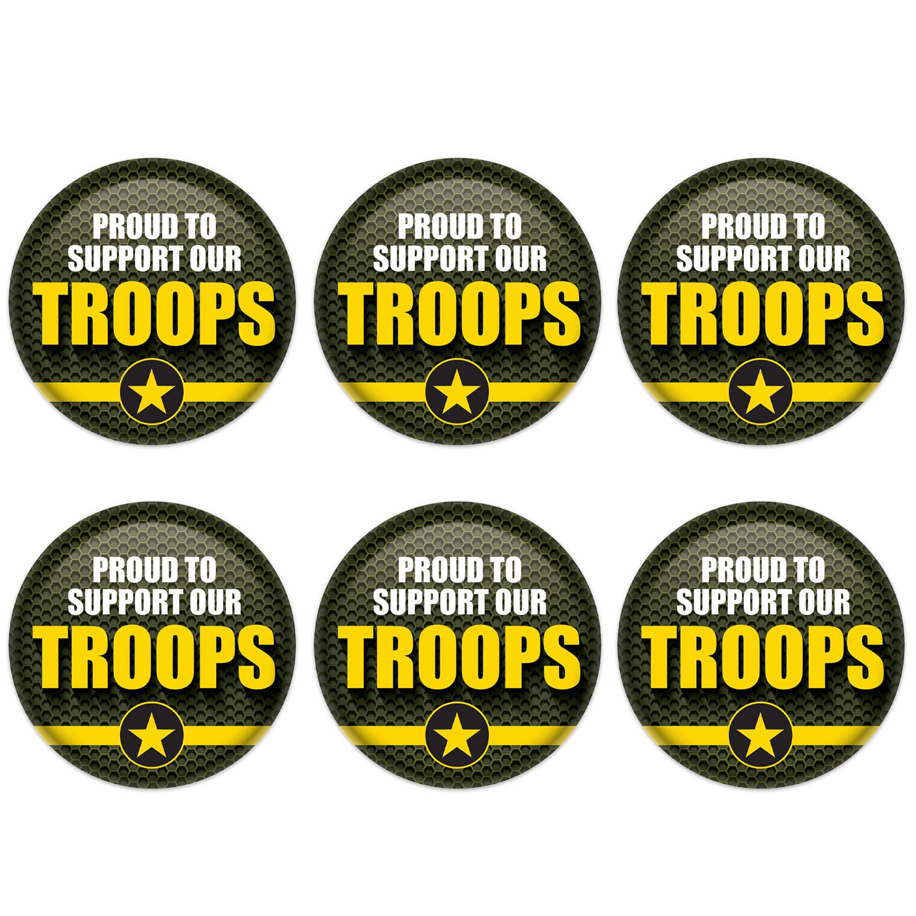 Beistle 2" Green & Yellow Proud To Support Our Troops Buttons, 6ct.