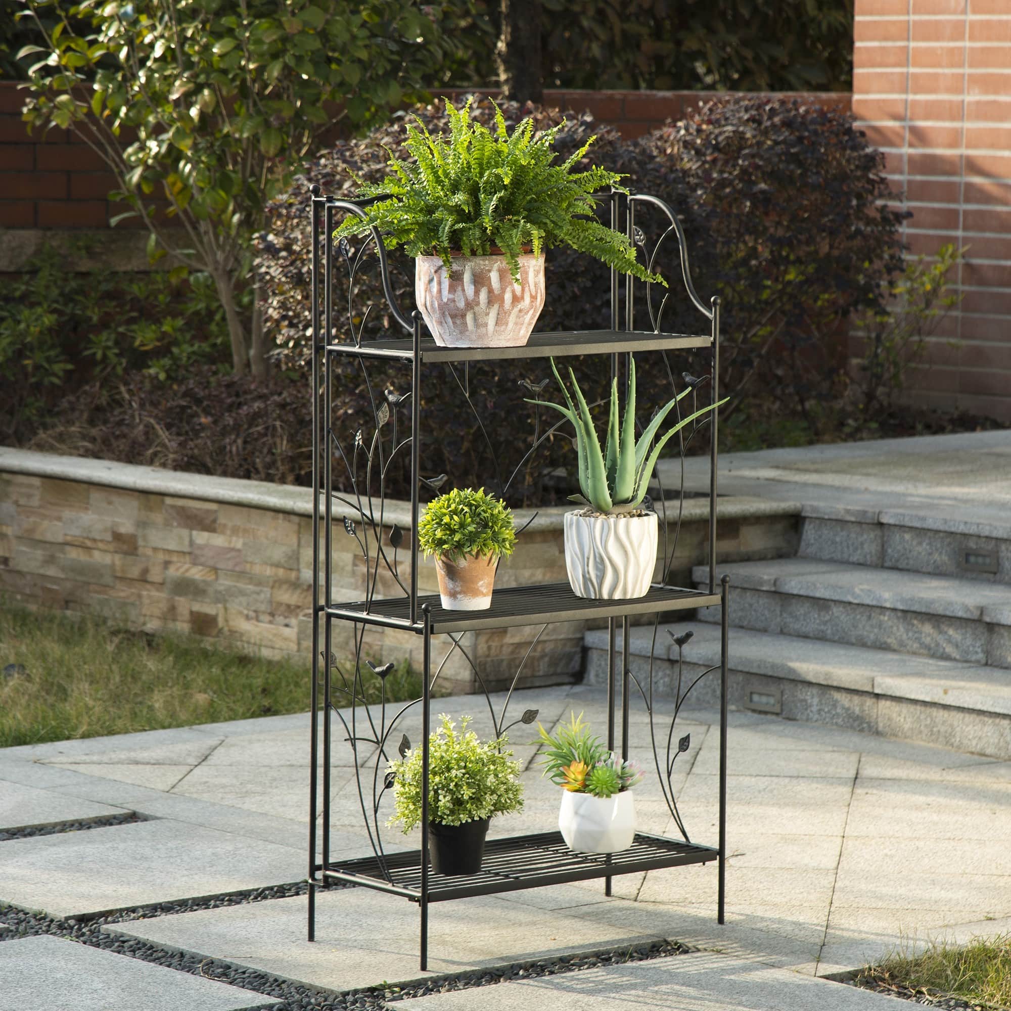 Glitzhome® Rectangular 3-Tiered Metal Shelf Planter Stand