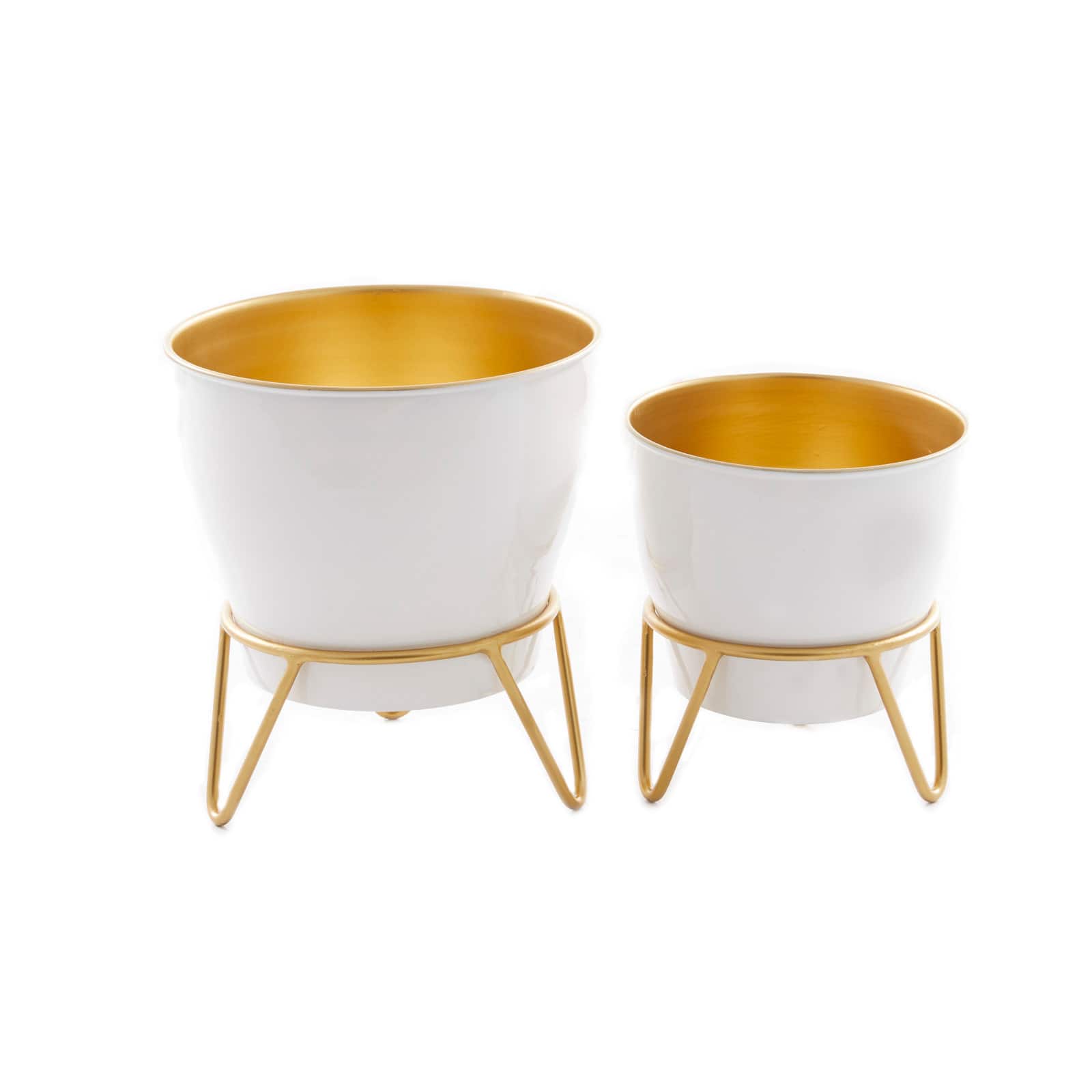 Set of 2 White Iron Modern Planter, 11" x 10" x 10"