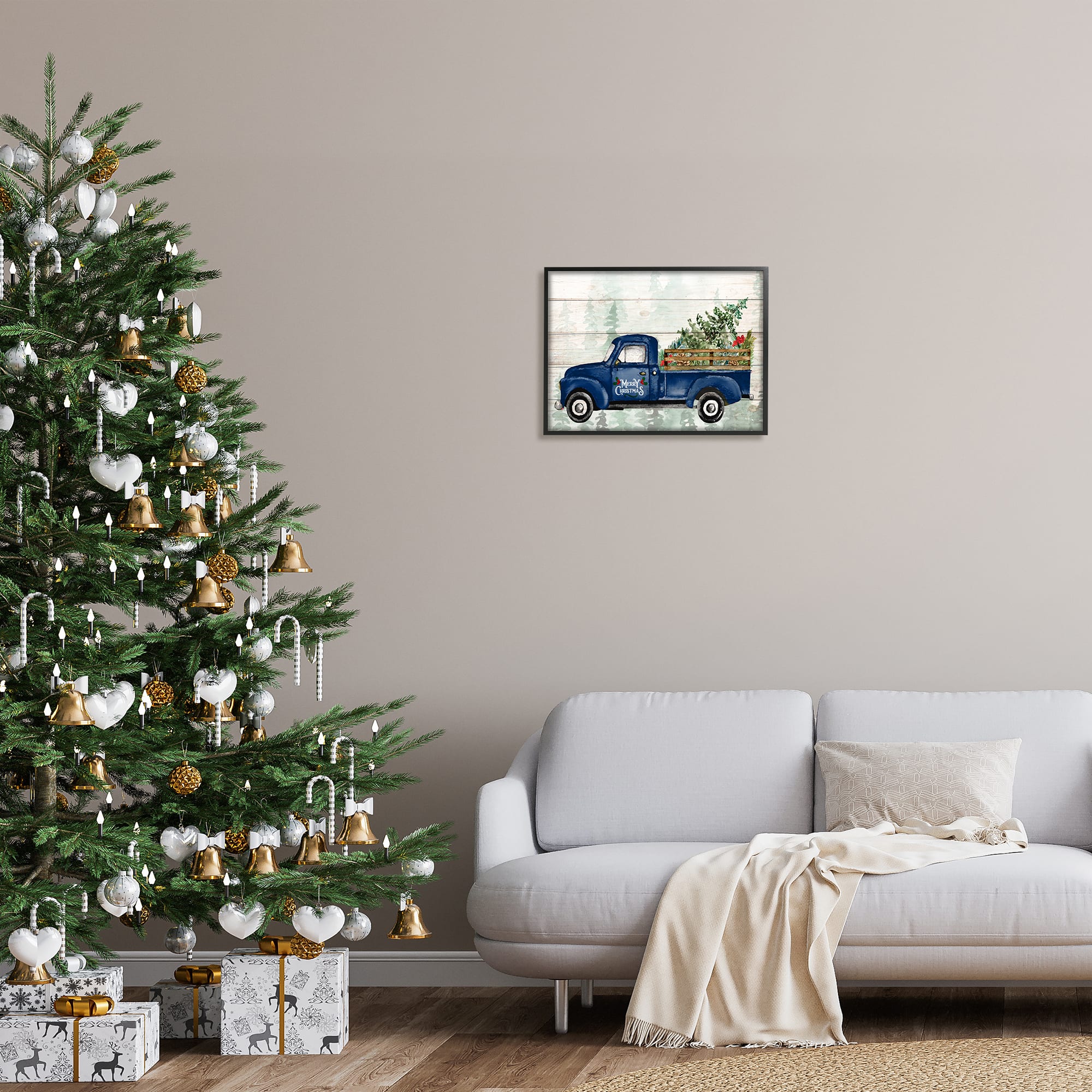 Stupell Industries Merry Christmas Blue Holiday Truck Framed Giclee Art