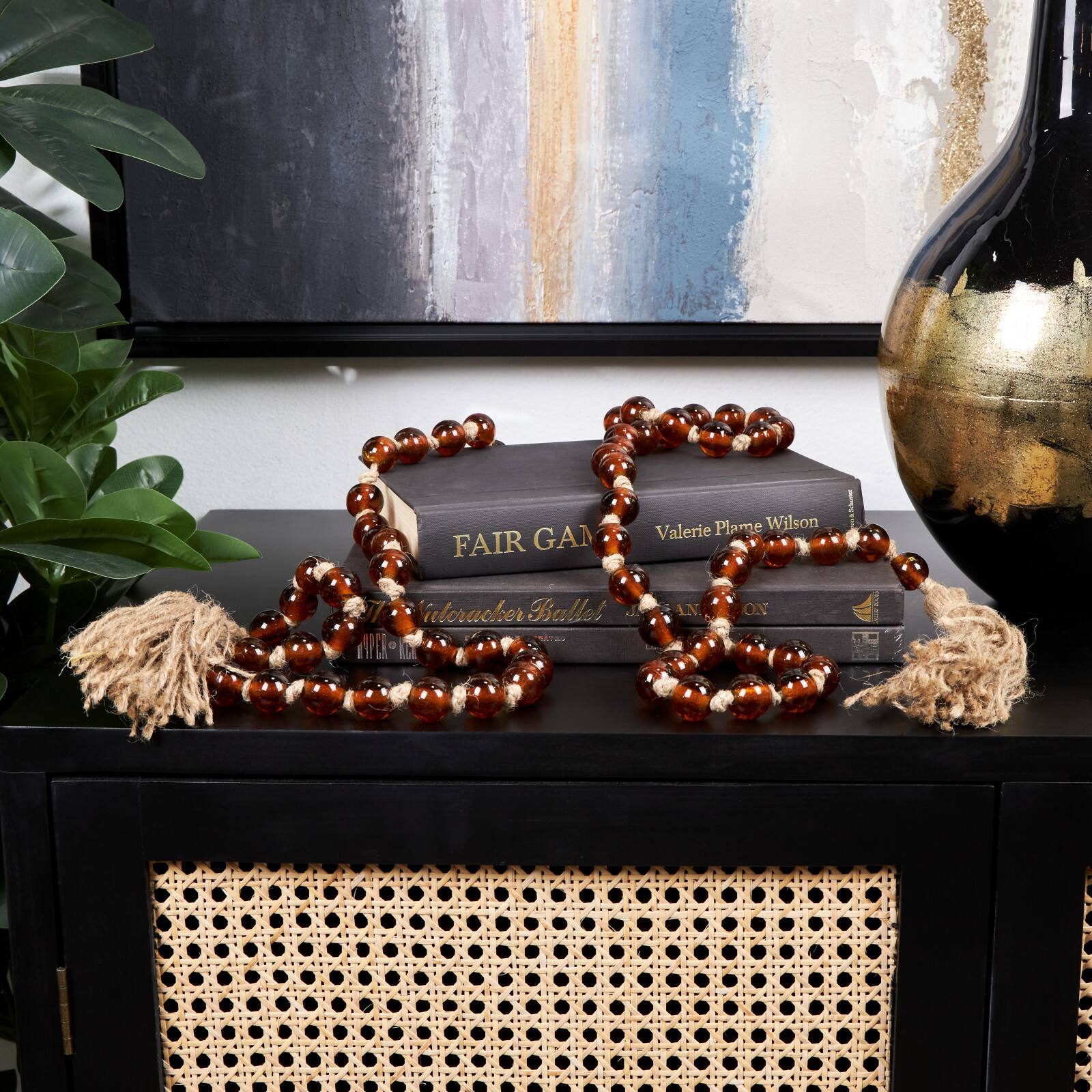 83" Glass Handmade Round Long Beaded Garland with Jute Tassel