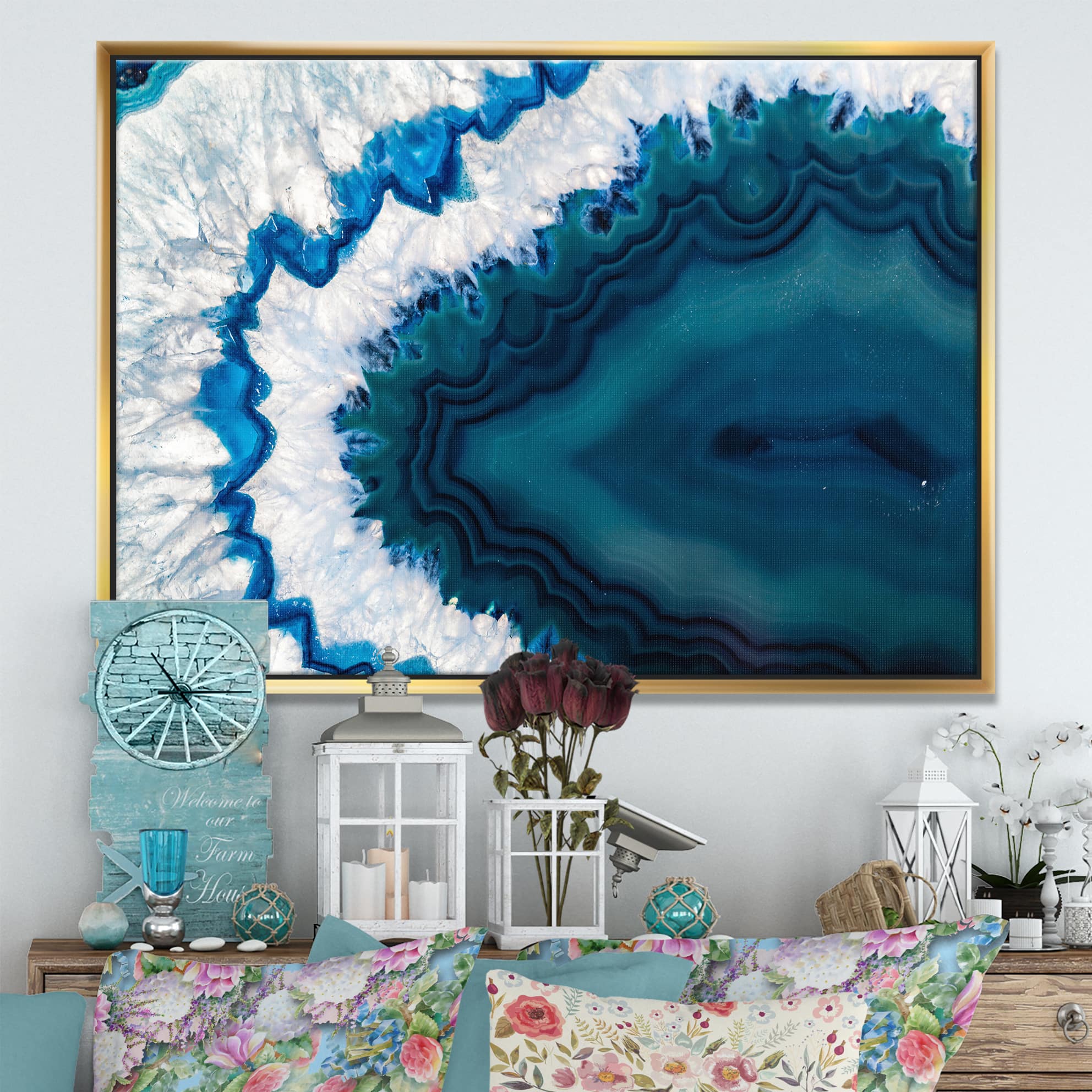 Designart - Blue Brazilian Geode - Abstract Framed Canvas Wall Art Print