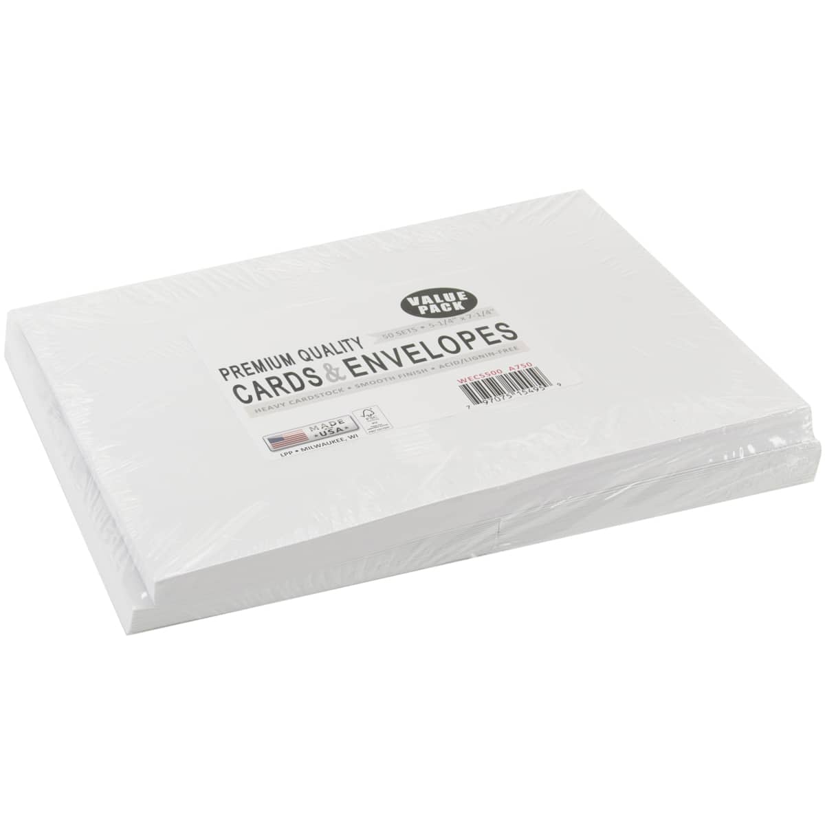 Leader Paper Products White A7 Greeting Cards With Envelopes, 50ct.
