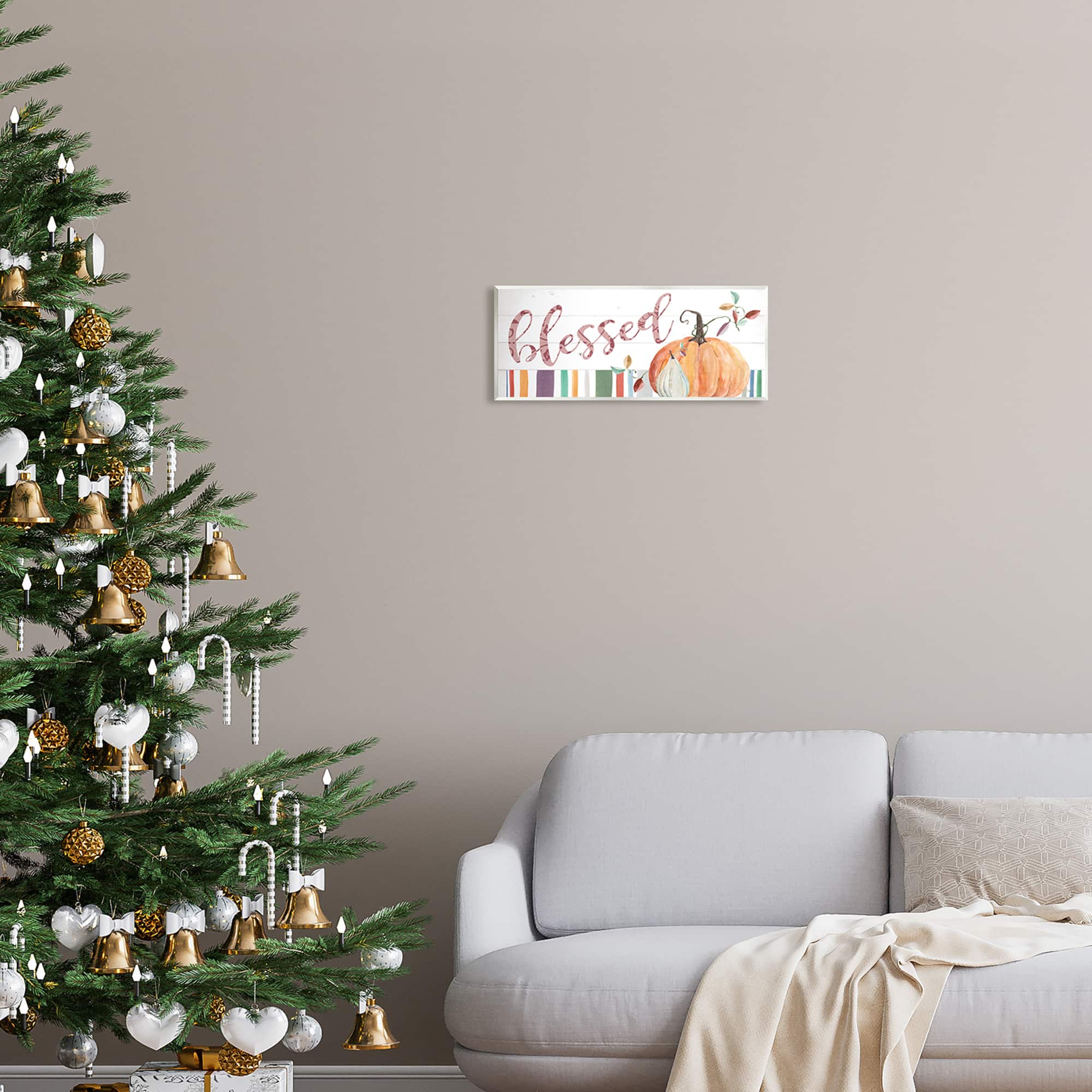 Stupell Industries Blessed Striped Festive Pumpkin Wall Plaque Art