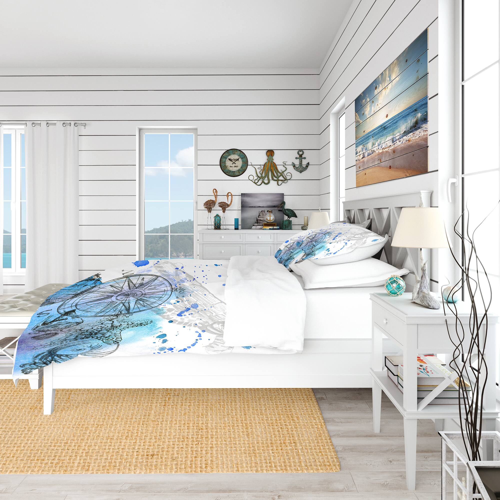 Designart 'Marine Creatures Illustration' Beach Bedding Set