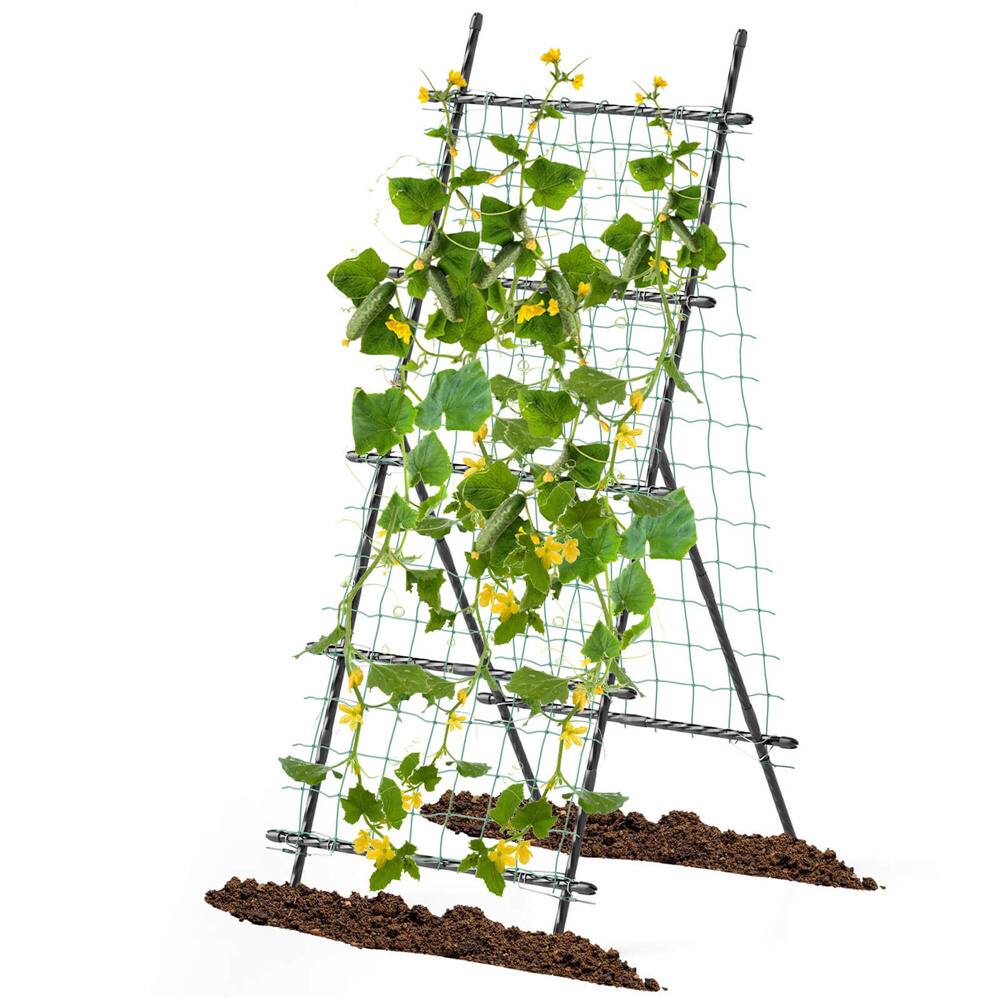 Costway 75" Garden Trellis for Plant Climbing with PE-Coated Frame & Trellis Net