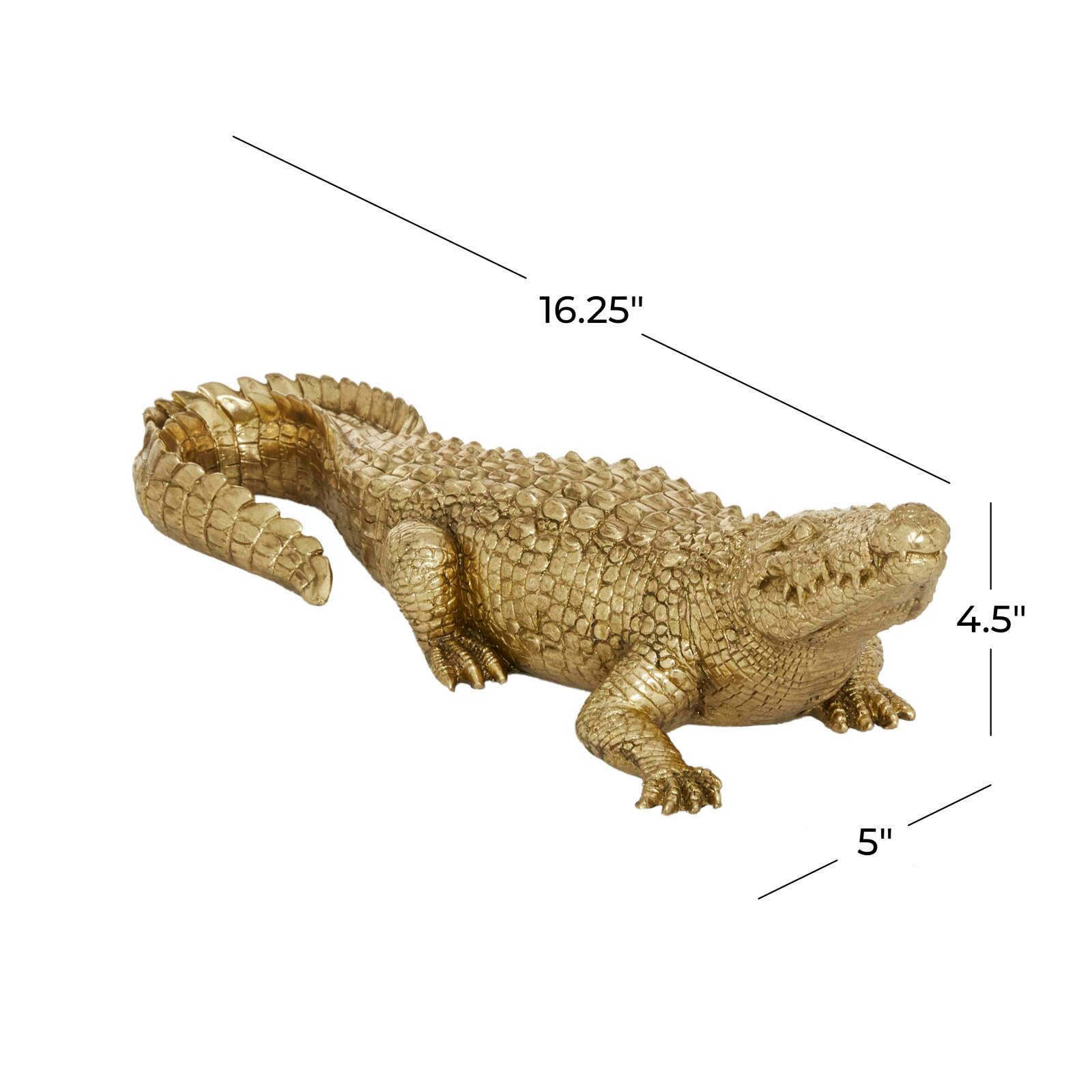 16" Gold Traditional Crocodile Sculpture