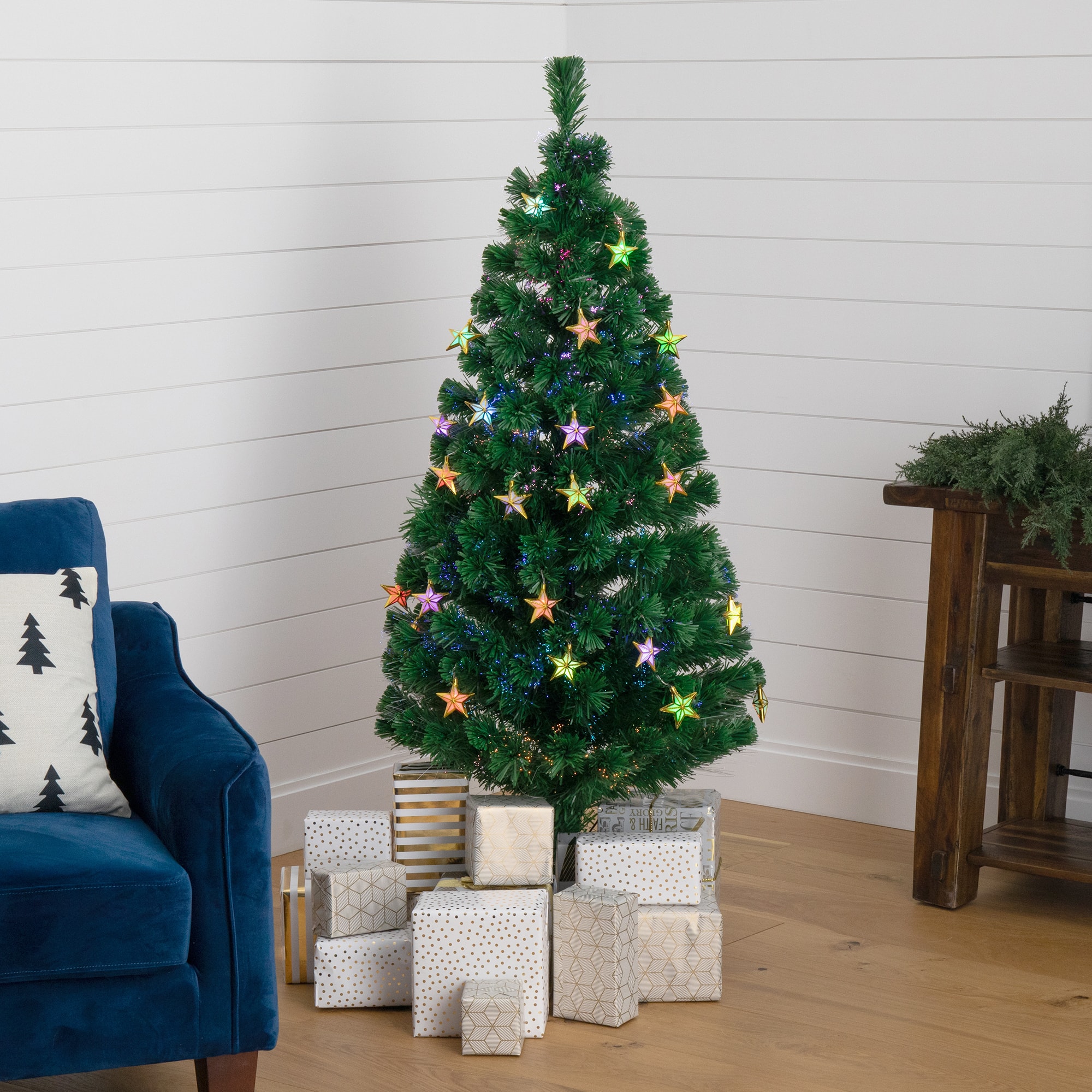 5ft. Fiber Optic Star-Shaped LED Lights Pine Artificial Christmas Tree