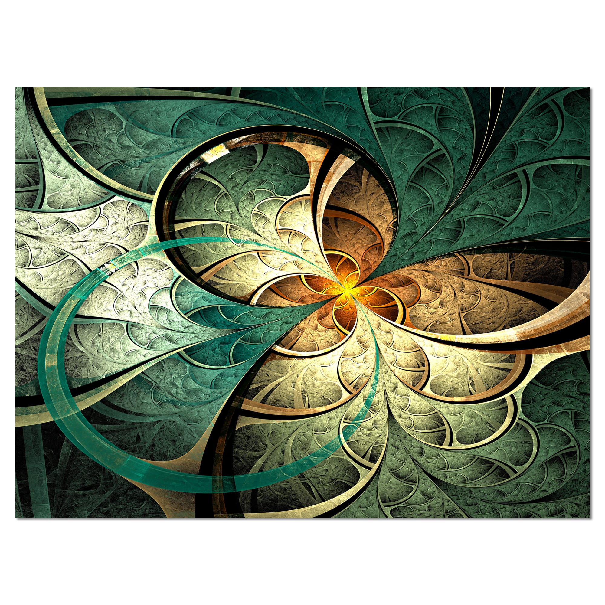 Designart - Dark Yellow Green Fractal Flower