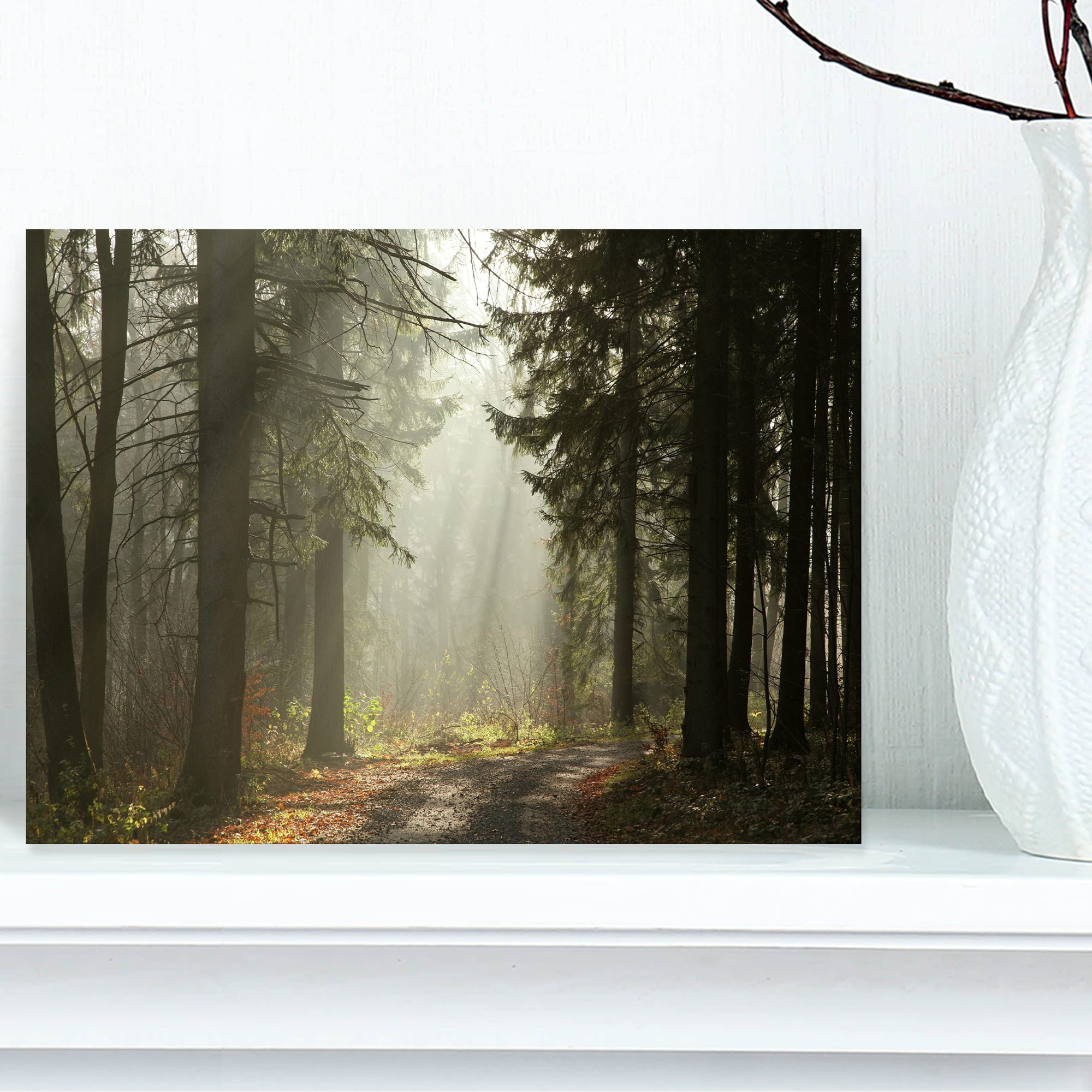 Designart - Dark Green Forest with Sun Rays - Landscape Photography Canvas Print