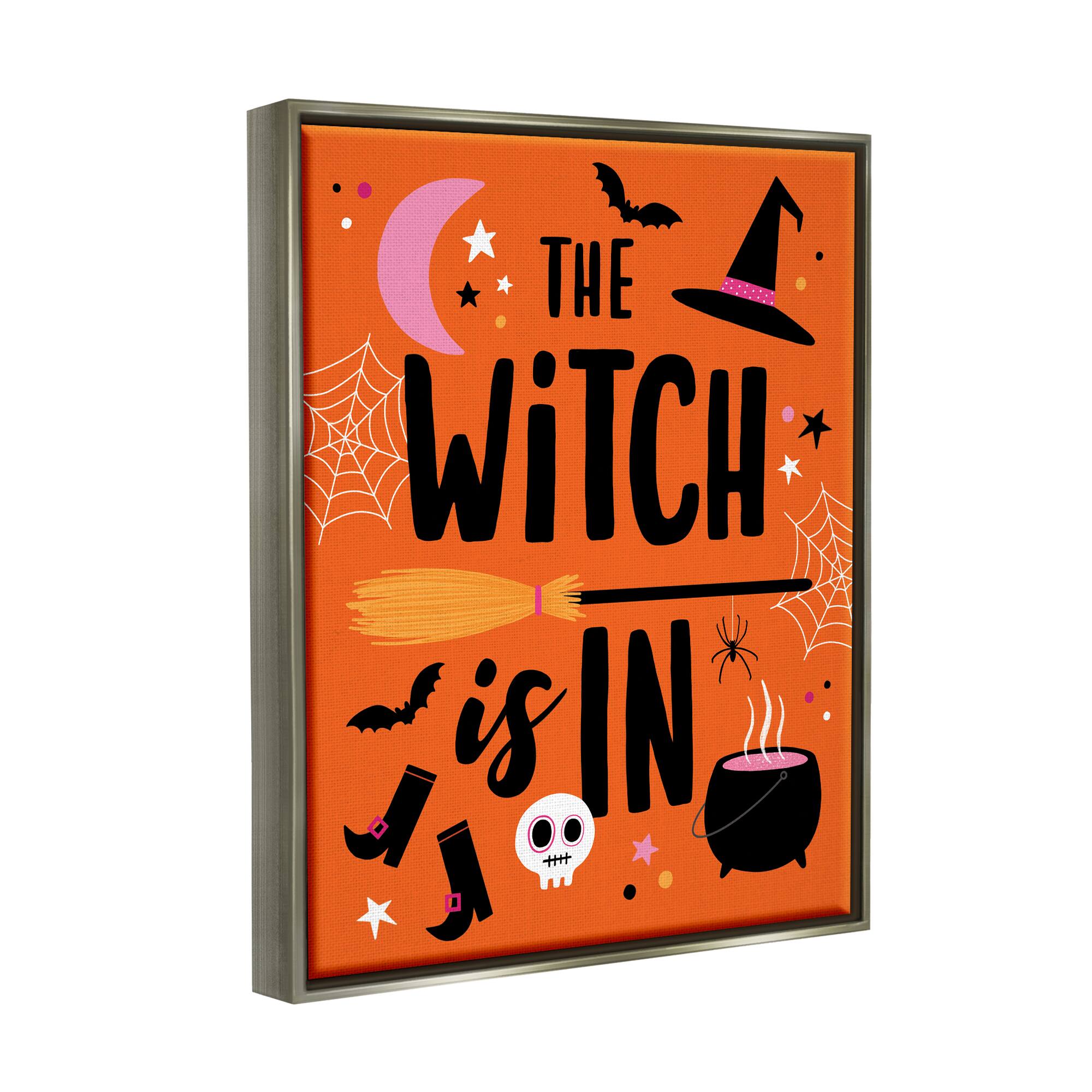 Stupell Industries Witch Is In Bold Cauldron Phrase Framed Floater Canvas Wall Art