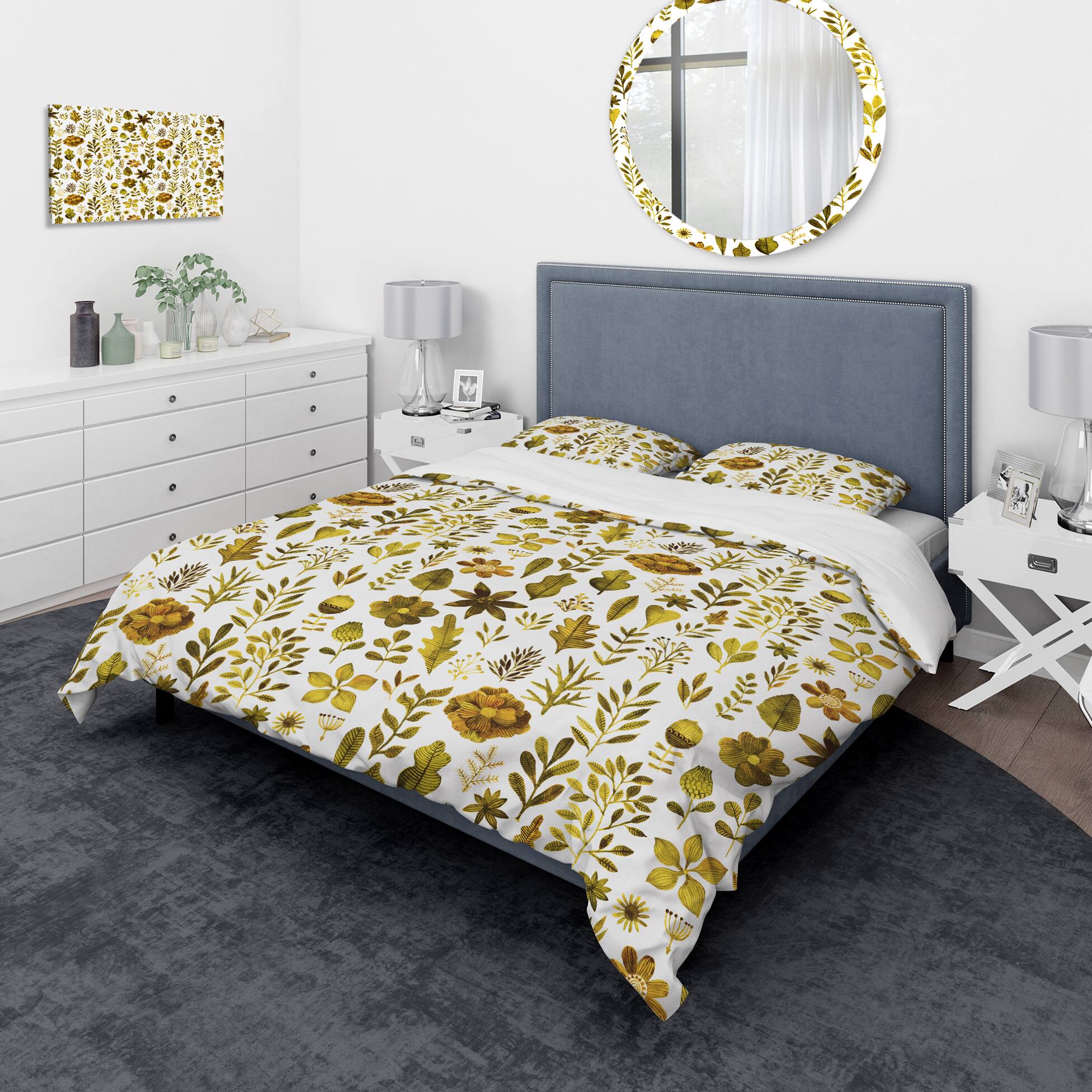 Designart 'Watercolor Texture with Flowers & Plants' Modern & Contemporary Bedding Set