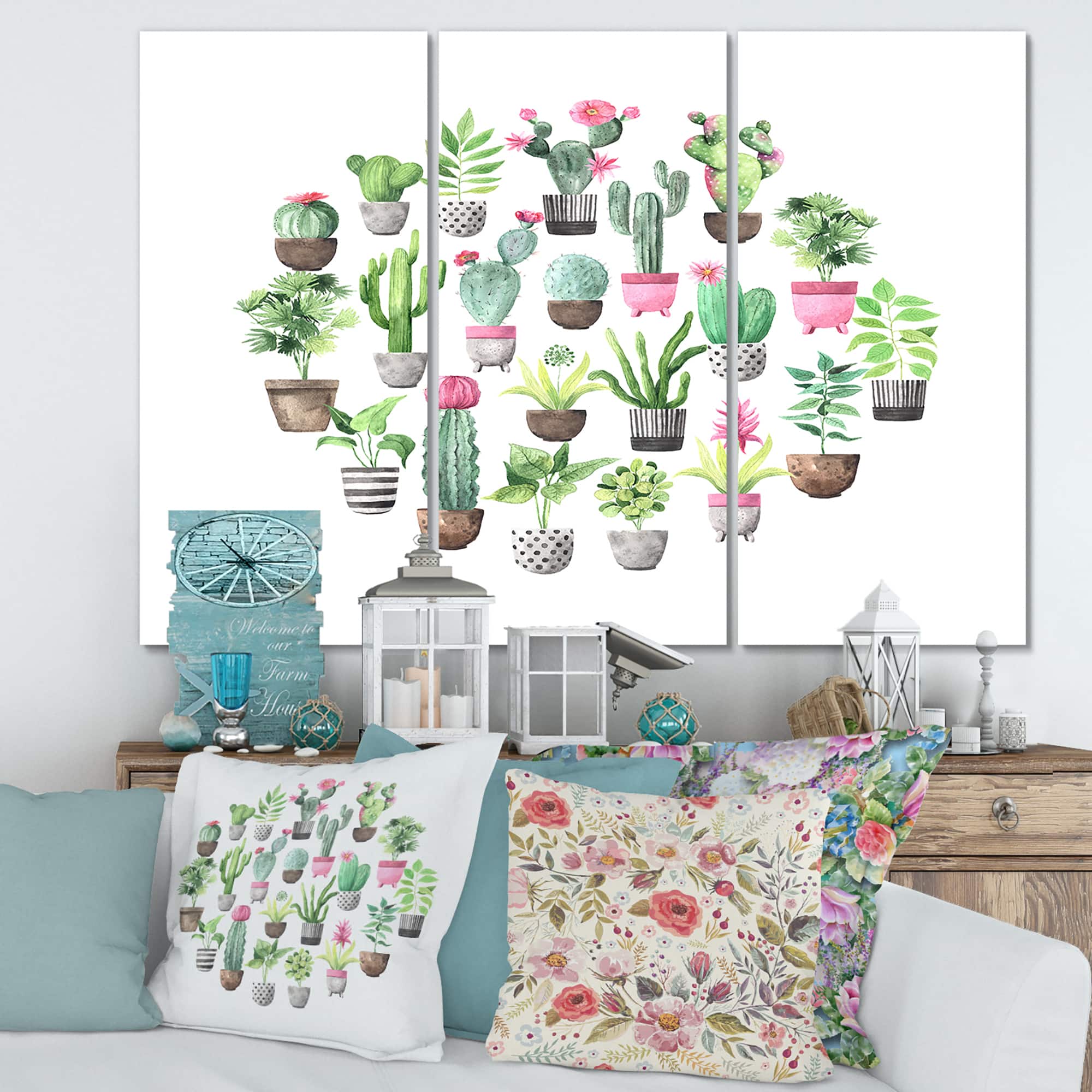 Designart - Cacti In Ceramic Pots In Gentle Tones II