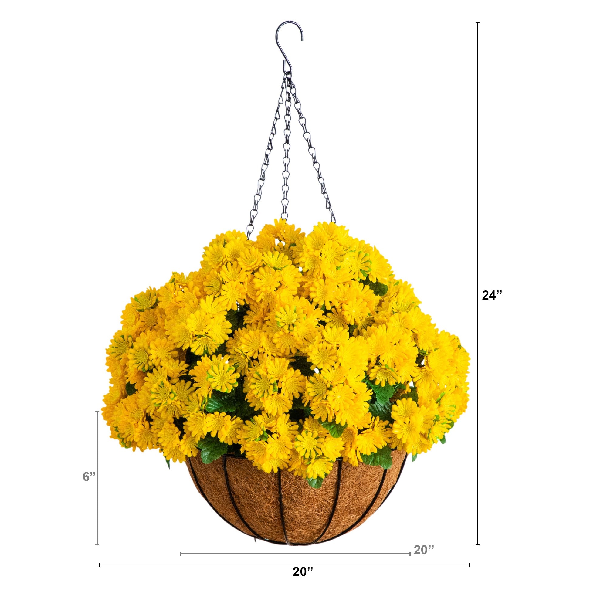 24in. UV Resistant Artificial Chrysanthemum Hanging Basket (Indoor/Outdoor)
