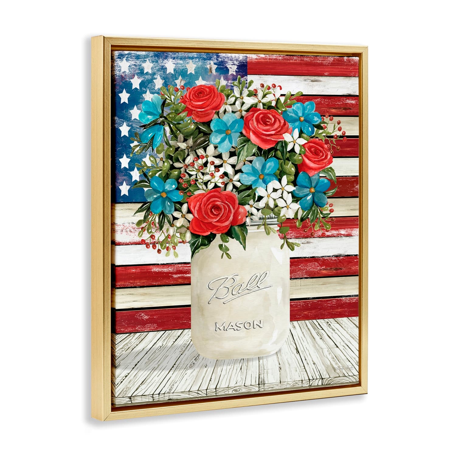 Stupell Industries Americana Flag Festive Bouquet Floater Framed Art