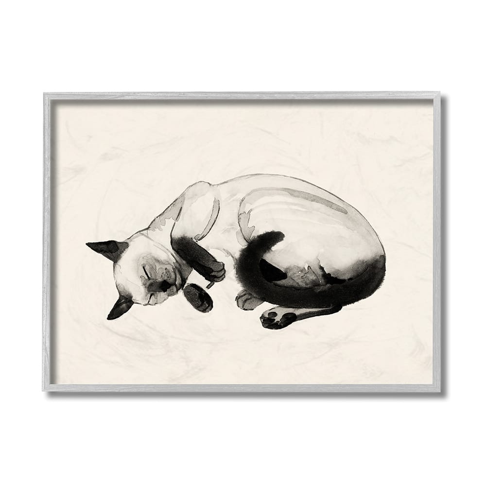 Stupell Industries Siamese Cat Nap Minimal Relaxed Pet in Gray Frame Wall Art