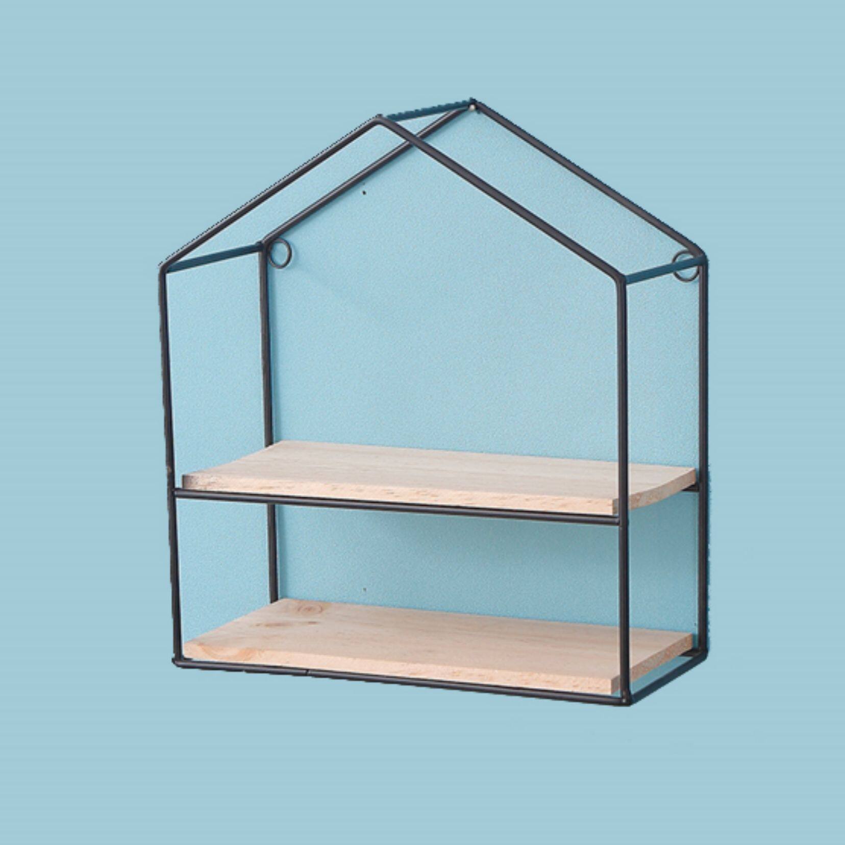 NEX™ Black 2-Tier Iron House Floating Wall Shelf