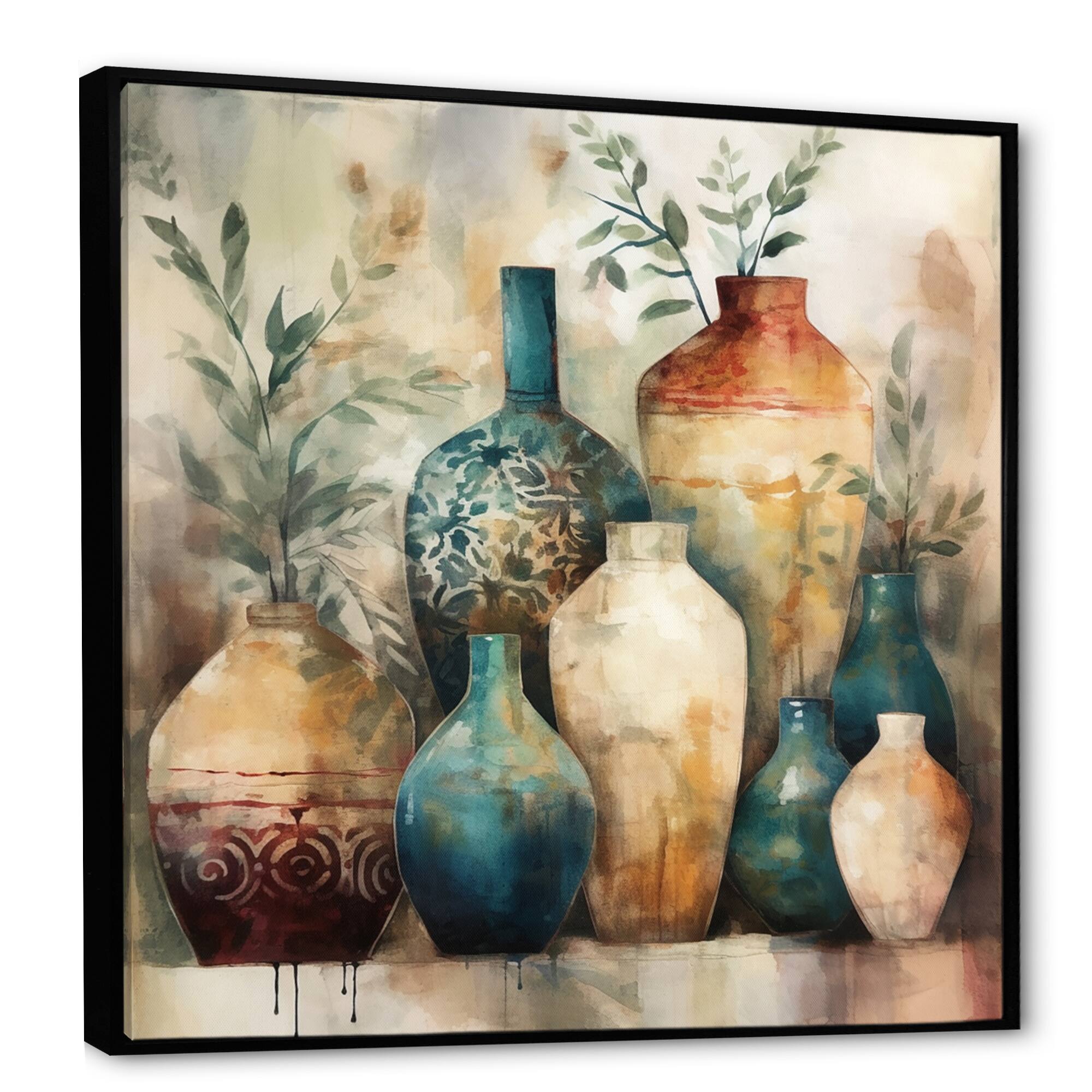 Designart "Green And Orange Artisanal Boho Pottery I" Boho Pottery Framed Canvas Art Print