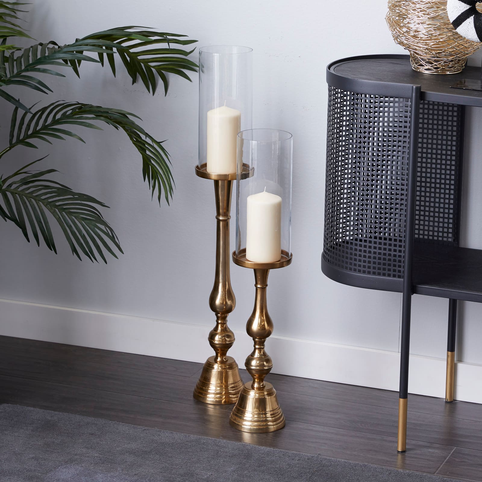 Gold Aluminum Traditional Candle Holder Set