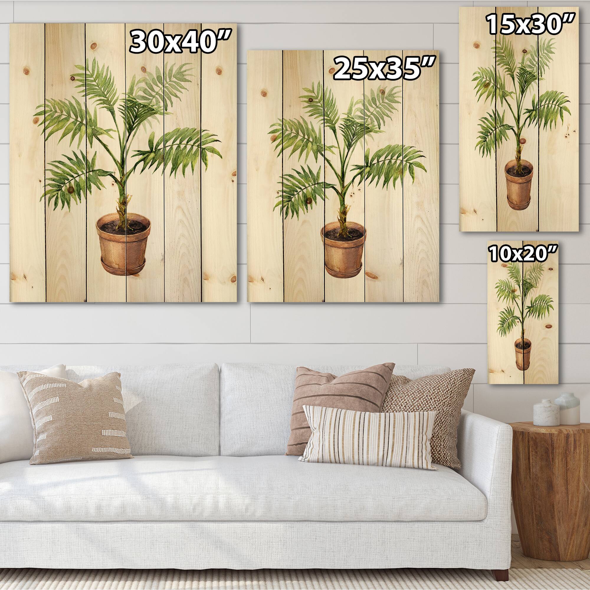 Designart - Palm In Clay Flowerpot - Traditional Print on Natural Pine Wood