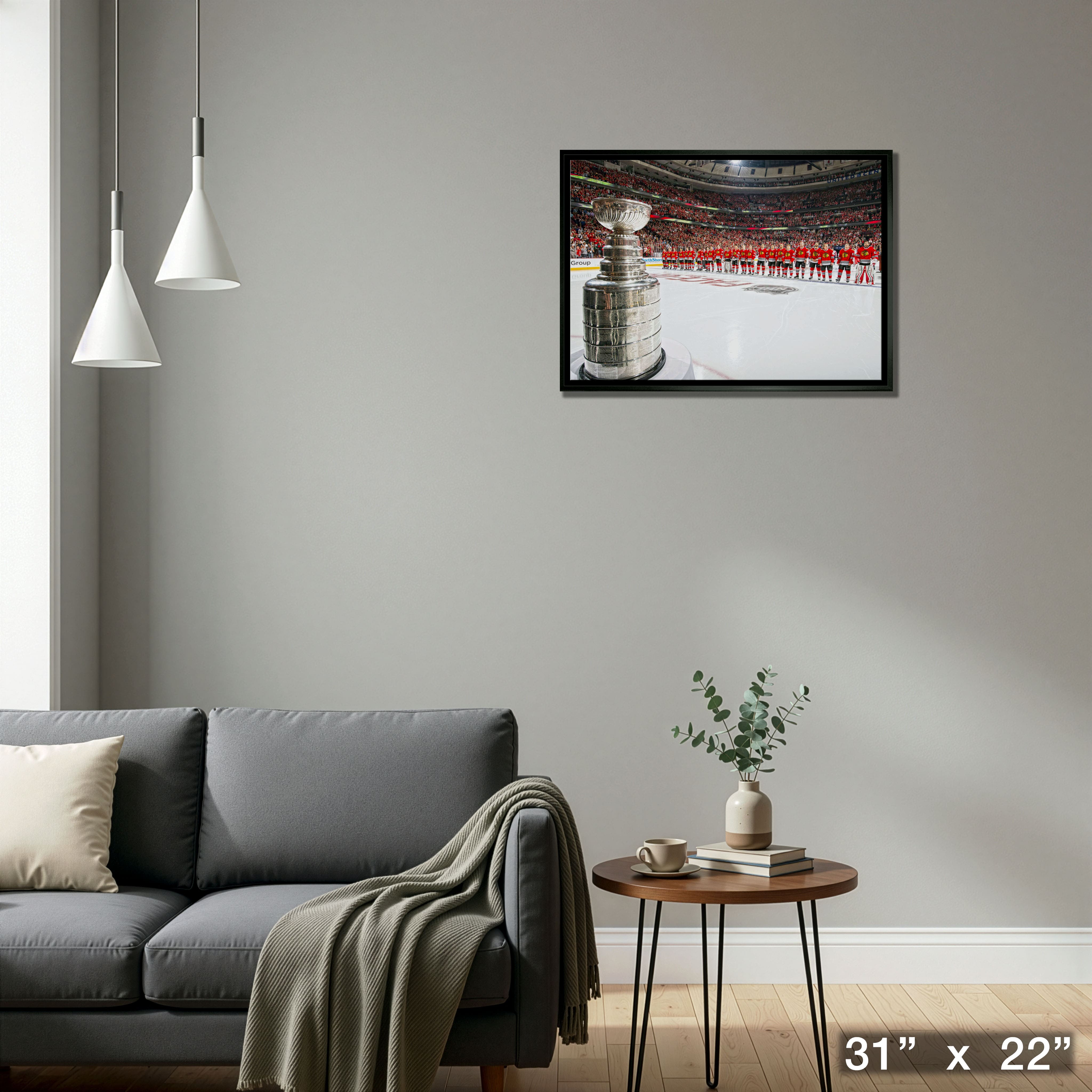 Chicago Blackhawks Framed 20" x 29" Stanley Cup In Foreground Canvas 31" x 22"