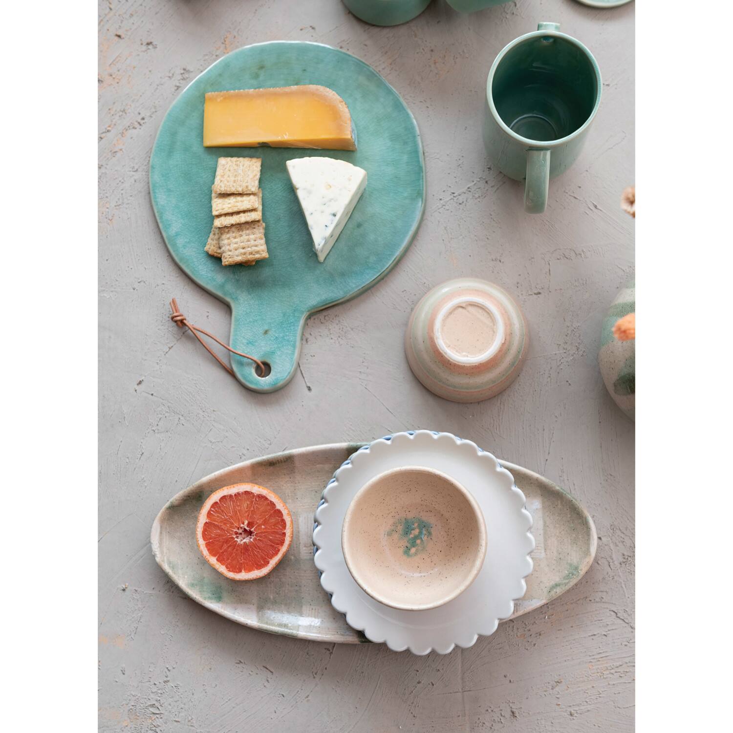 Hello Honey® 13.75" Aqua Round Stoneware Cheese Board with Leather Tie